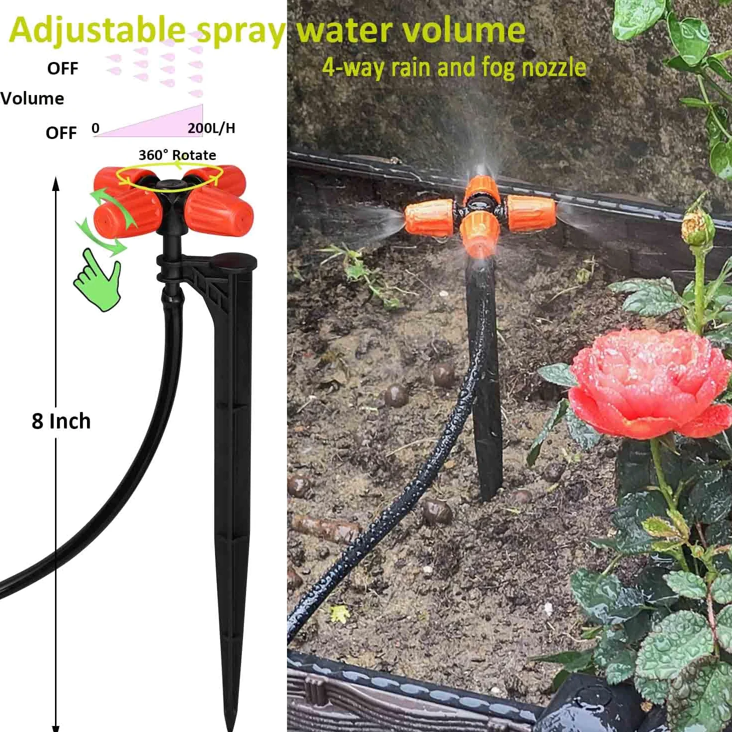 Système d'irrigation goutte à goutte pour jardin avec minuterie d'eau, ID principal 1,27 cm, 10,6 m et tuyau d'eau de 0,6 cm, double système d'arrosage pression suffisante, débit d'eau uniformément