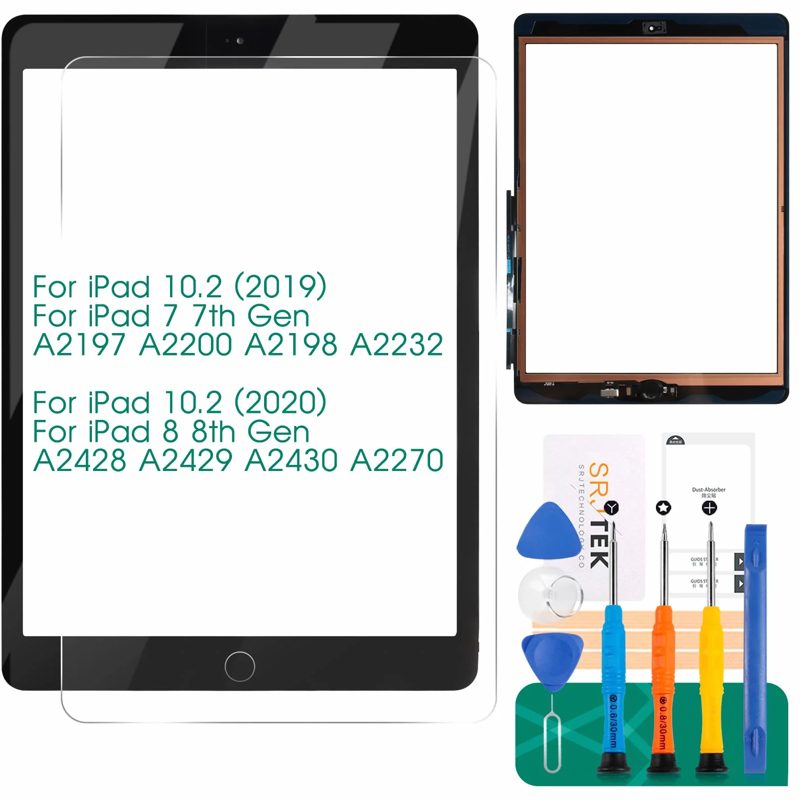 Écran Tactile iPad 7 8 10.2 2019 2020 Digitizer A2197 A2200 A2198 A2232 A2428 A2429 A2270 A2430 Noir