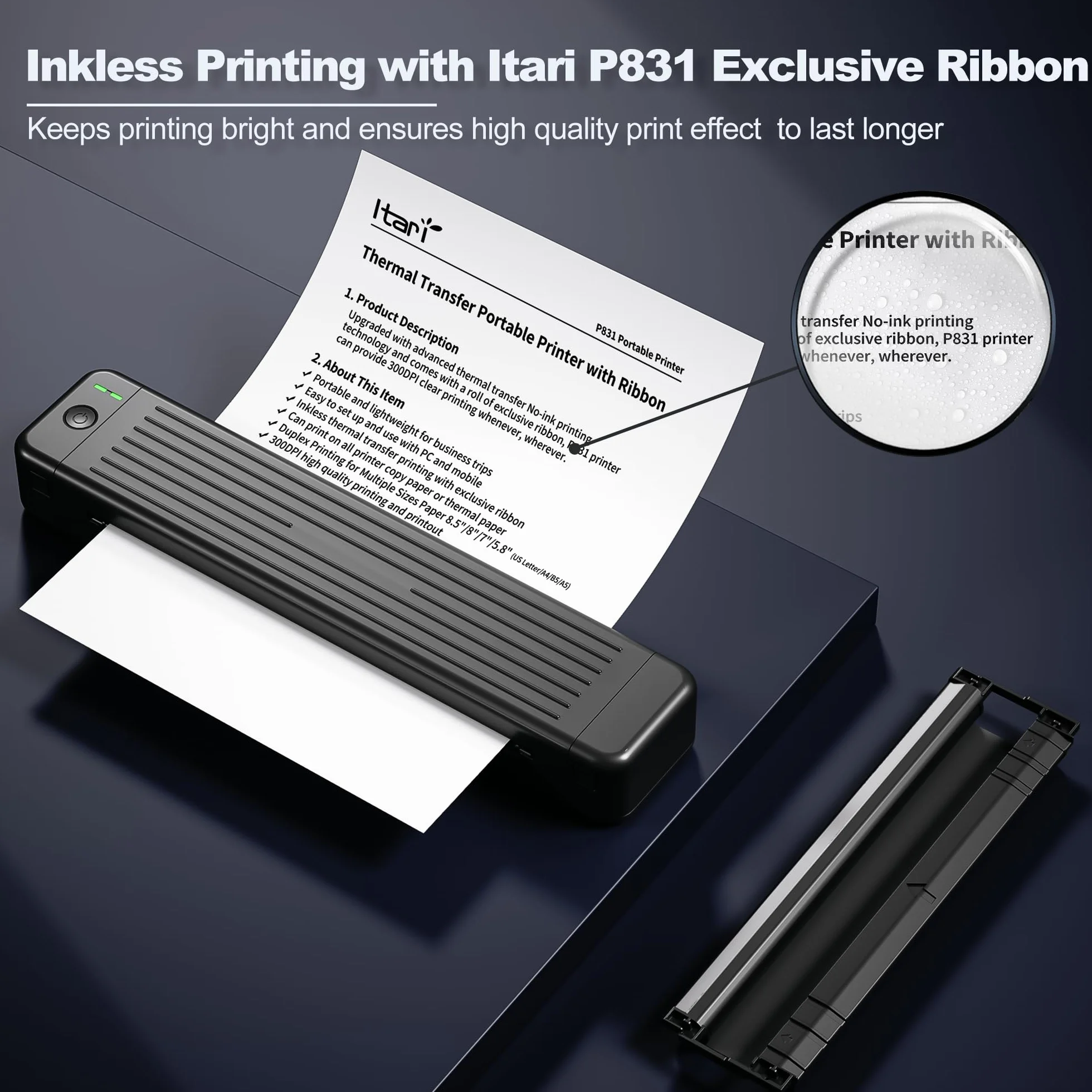 Itari Imprimante Portable P831 Thermique Compatible Android iOS Voyages Bureau