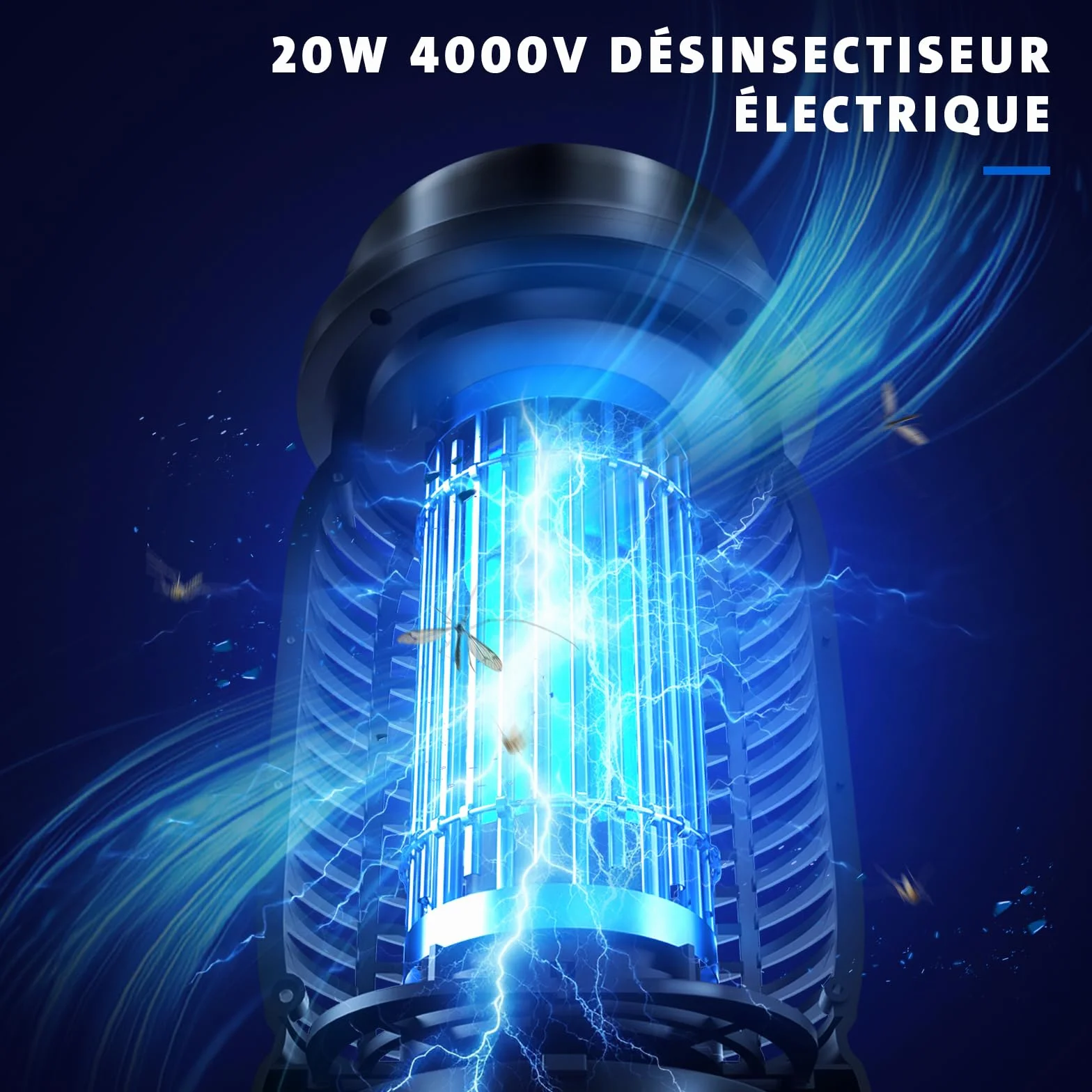 Lampe Anti Moustique 20W UV Tue Mouche Electrique 360° Tueur d'Insectes IPX4 pour Camping Intérieur Extérieur