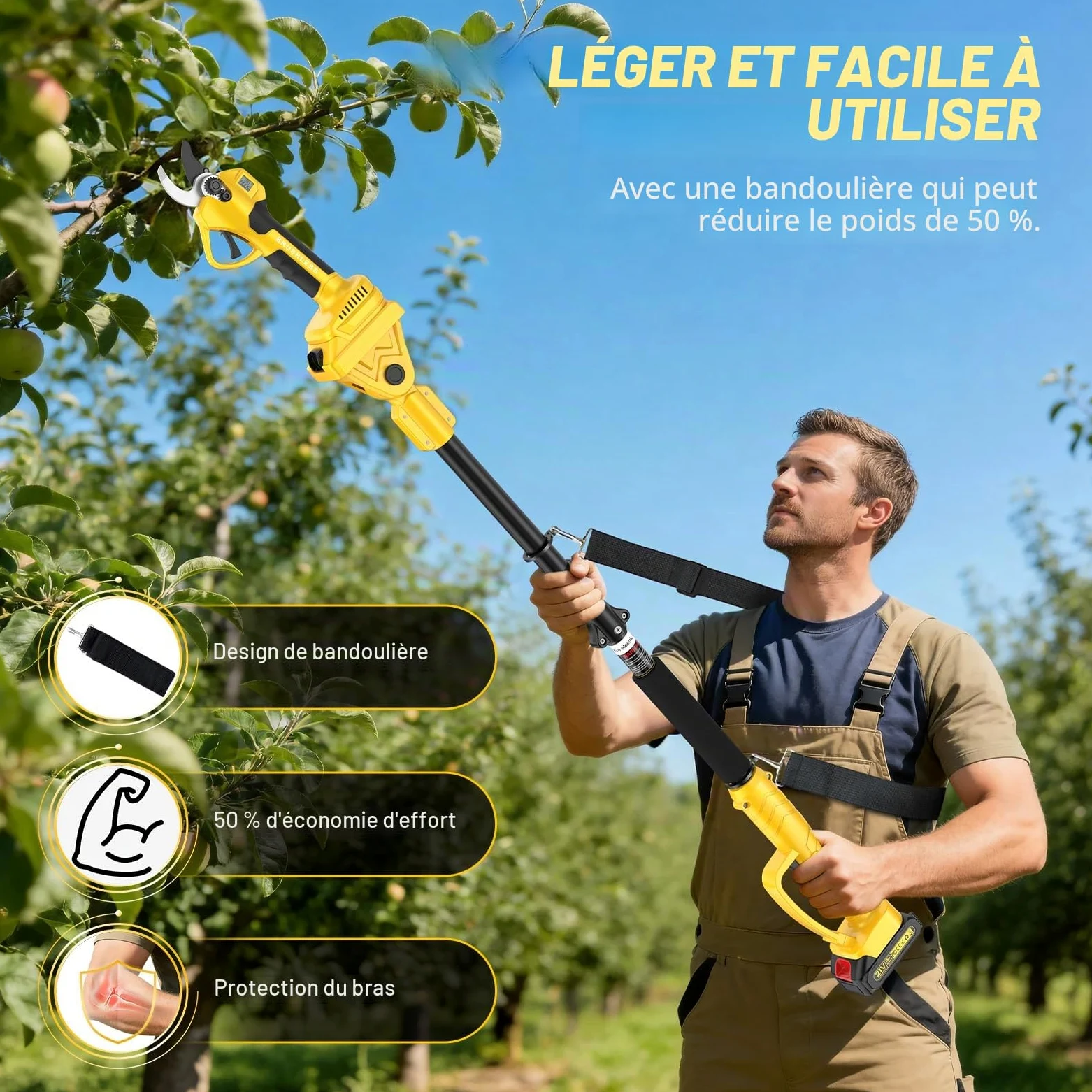 4 en 1 Tronconneuse à Batterie&Secateur Electrique avec Perche Télescopique | Portée Max Jusqu'à 4,2m, 1000 W Moteur & 2 Batterie, Mini Tronconneuse 6 Pouces avec Perche pour Arbres et Élagage en Hauteur