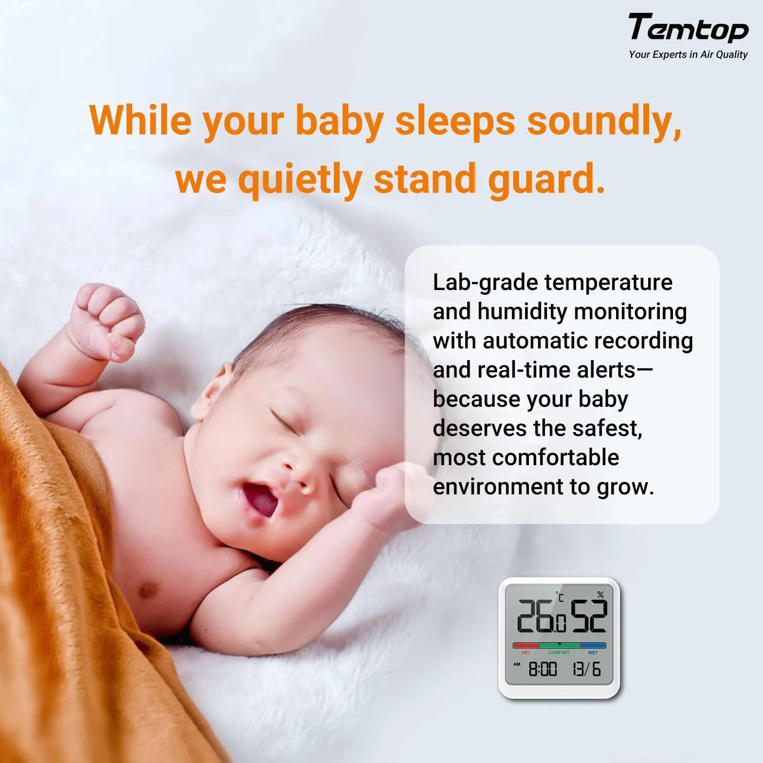 Temtop Thermomètre Hygromètre d'Intérieur Numérique T1-SE - Moniteur Température Humidité avec Affichage Heure Date Haute Précision