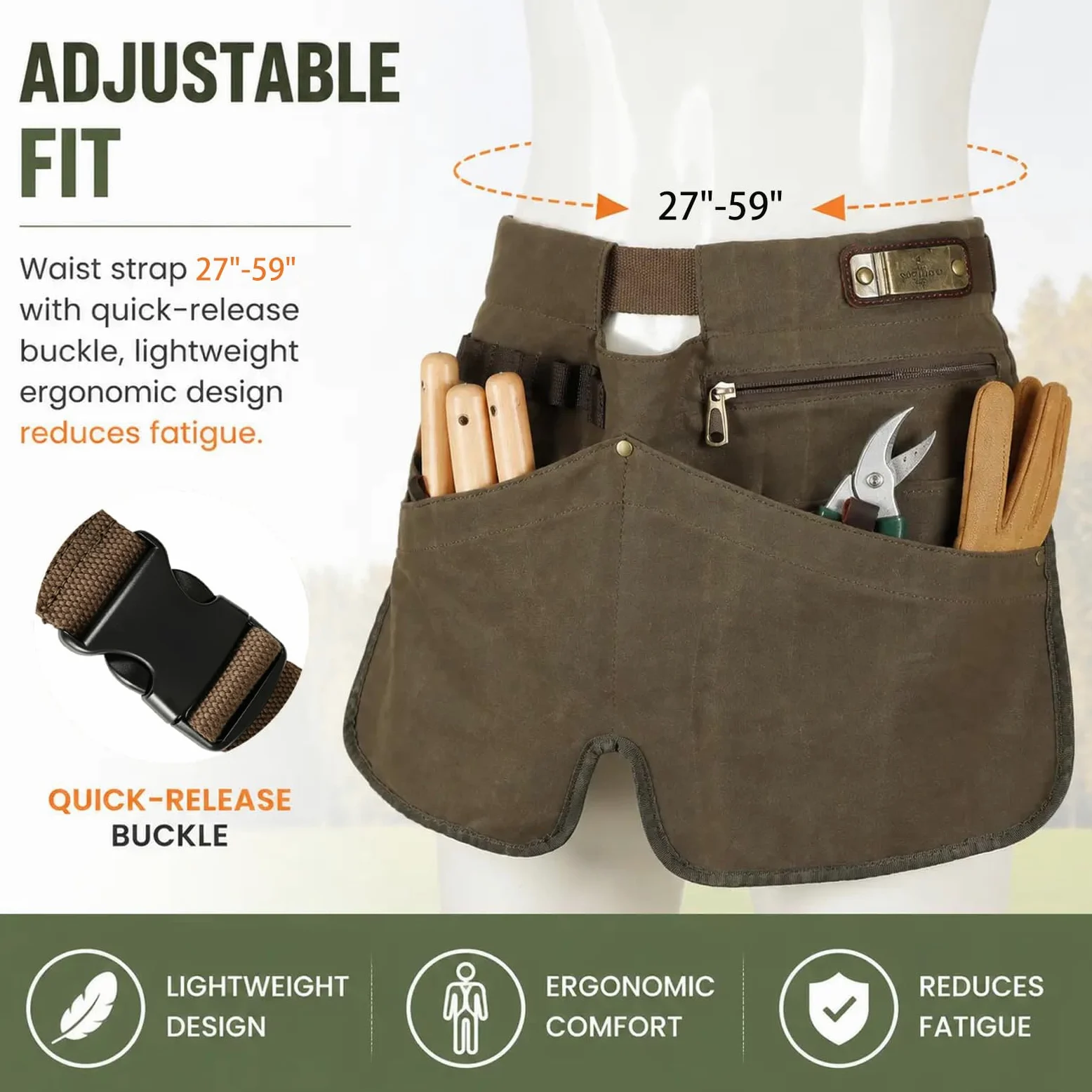 Tablier de jardin en toile cirée avec poches pour homme et femme, ceinture à outils de jardinage, tabliers de travail de charpentier
