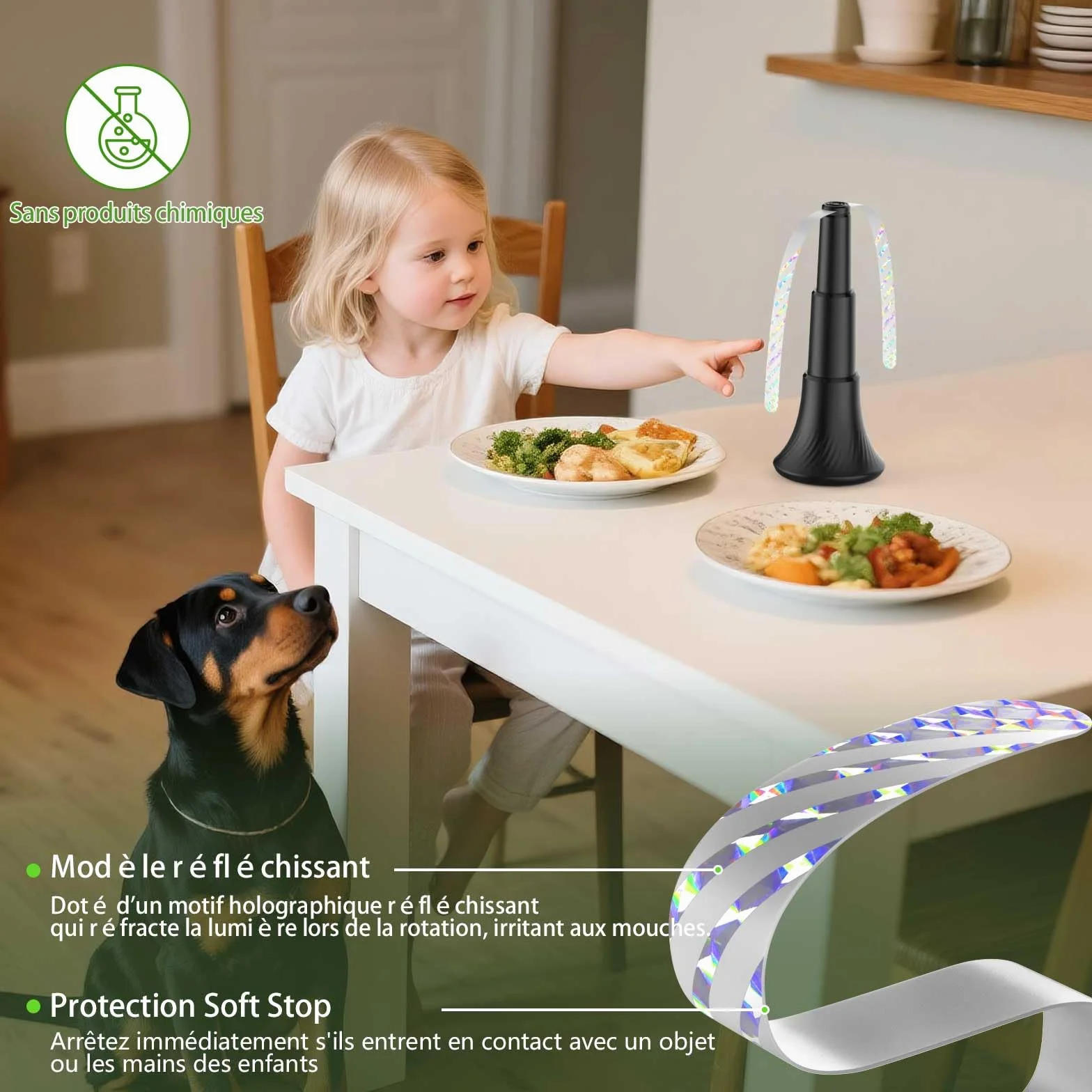 Ventilateur Anti Mouches de Table Pliable, Répulsif Moustiques Guêpes Suspendu Posé Extérieur