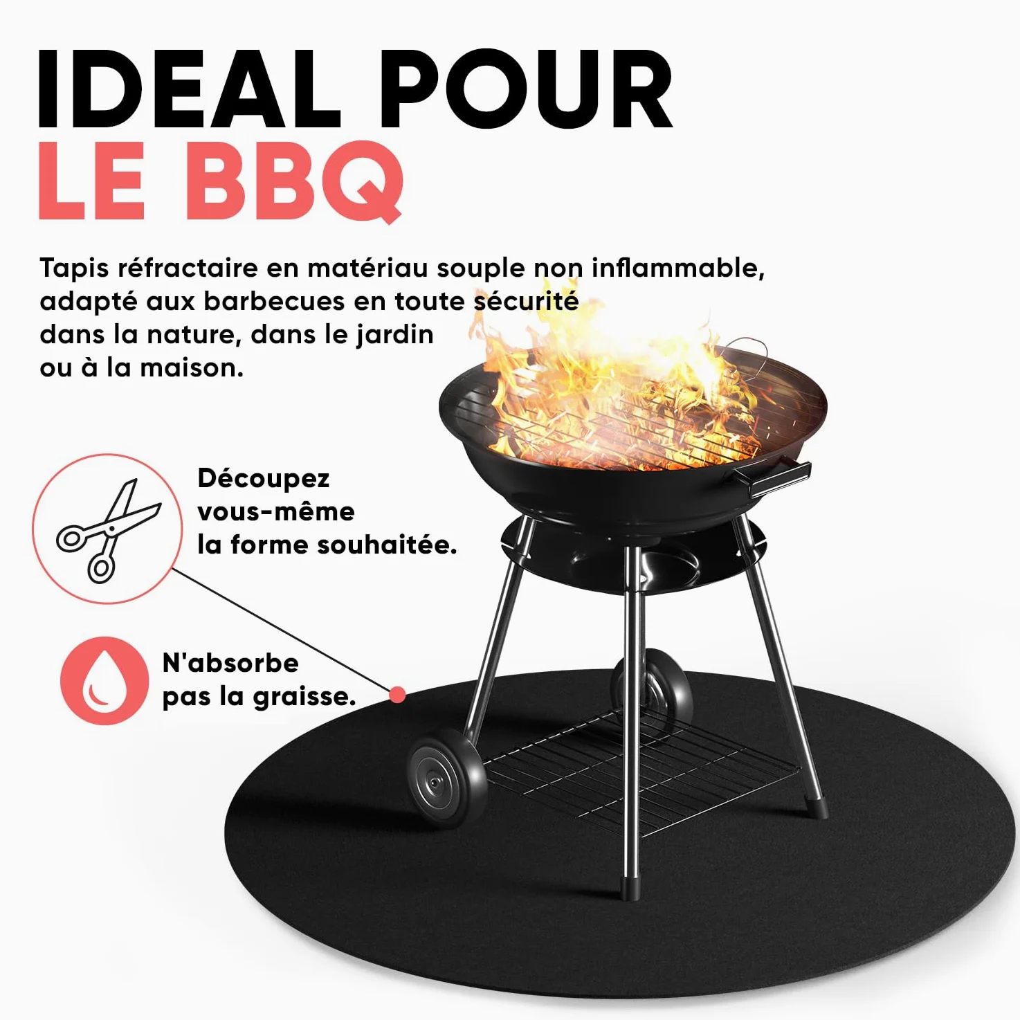 Tapis ignifugé 2x2 m résistant à la Chaleur Jusqu‘à 982 °C, Tissu Anti-feu idéal comme Protection ou Support de Grill, Tapis Anti-Chaleur Non Inflammable, Plaque réfractaire, Protection Anti-feu