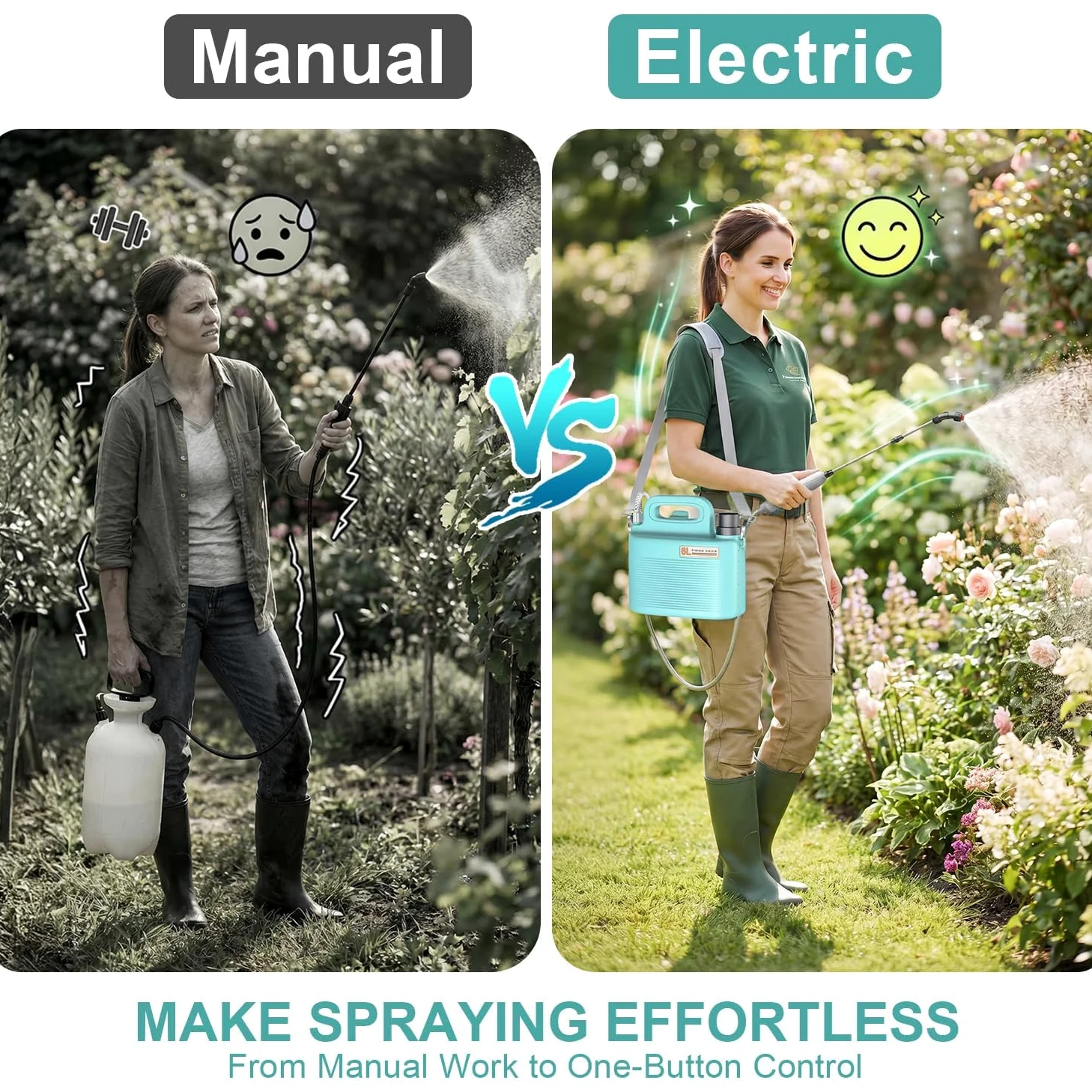 Pulvérisateur de jardin électrique léger à piles de 5 litres avec baguette télescopique et buses réglables, pulvérisateur portable pour arrosage des plantes, entretien de la pelouse, fertilisation