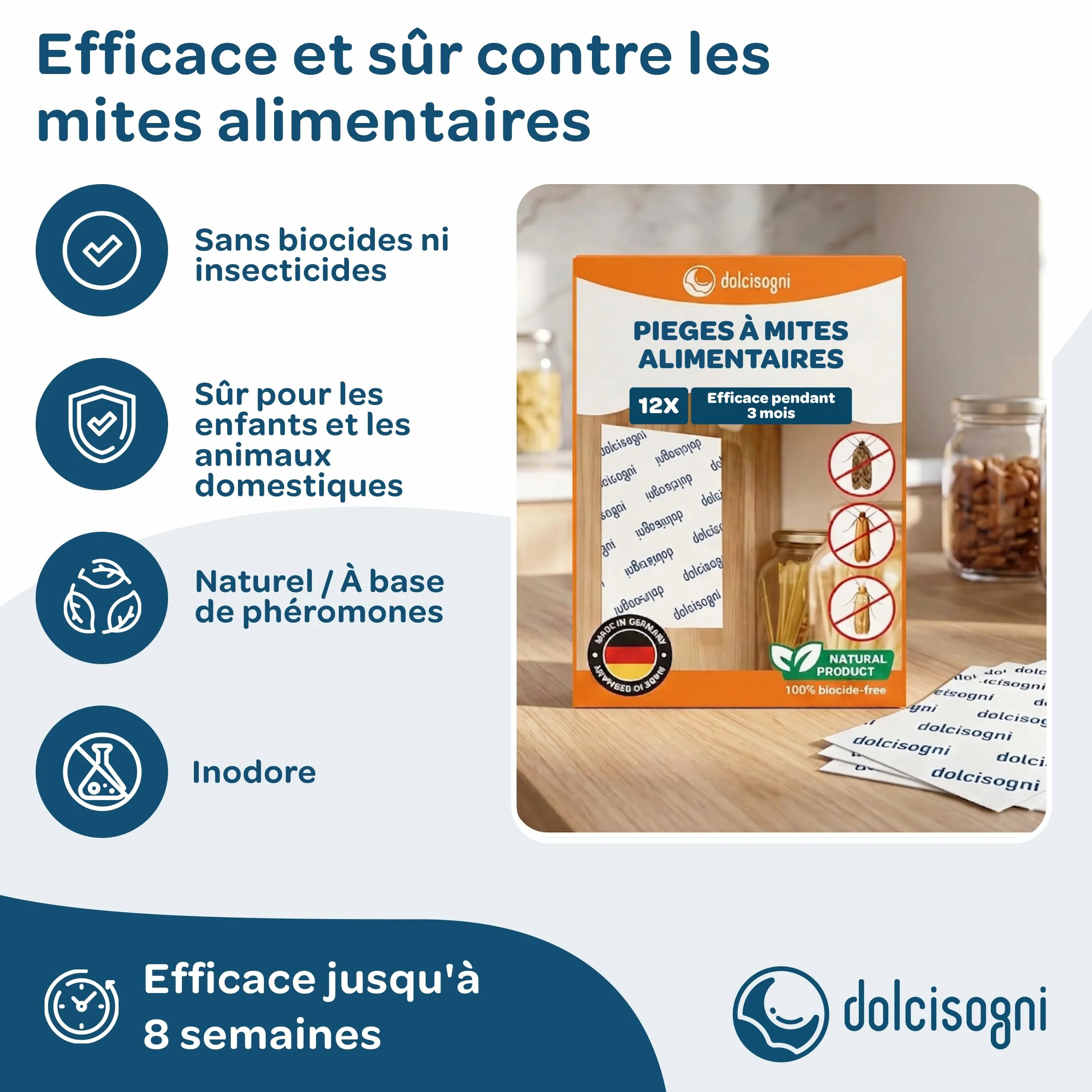 Anti-Mites Alimentaires 12 Feuilles Sans Biocides Adhésif pour Papillons de Garde-Manger Made in Germany