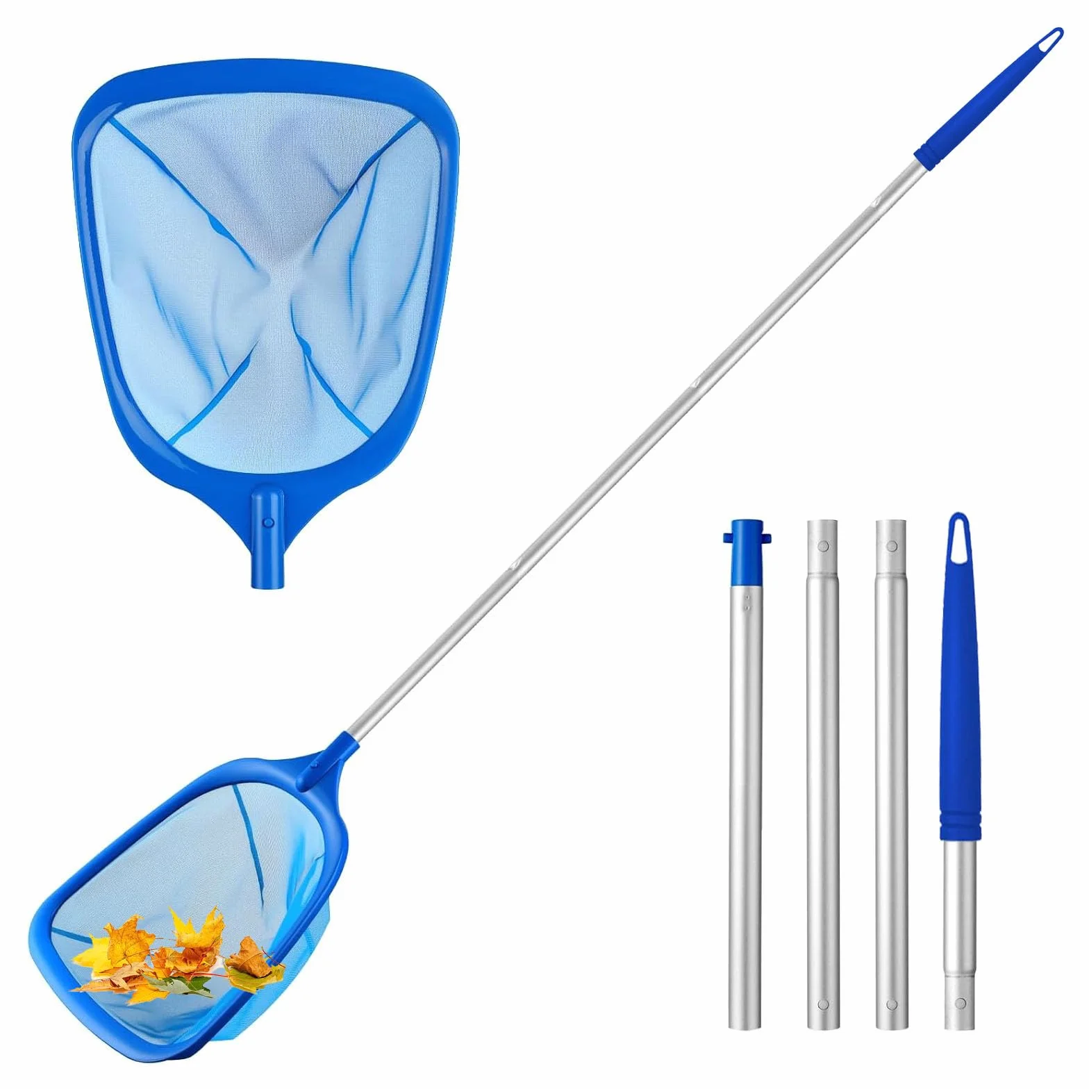 Filet de piscine avec manche télescopique détachable, mailles fines, épuisette à main, 146 cm