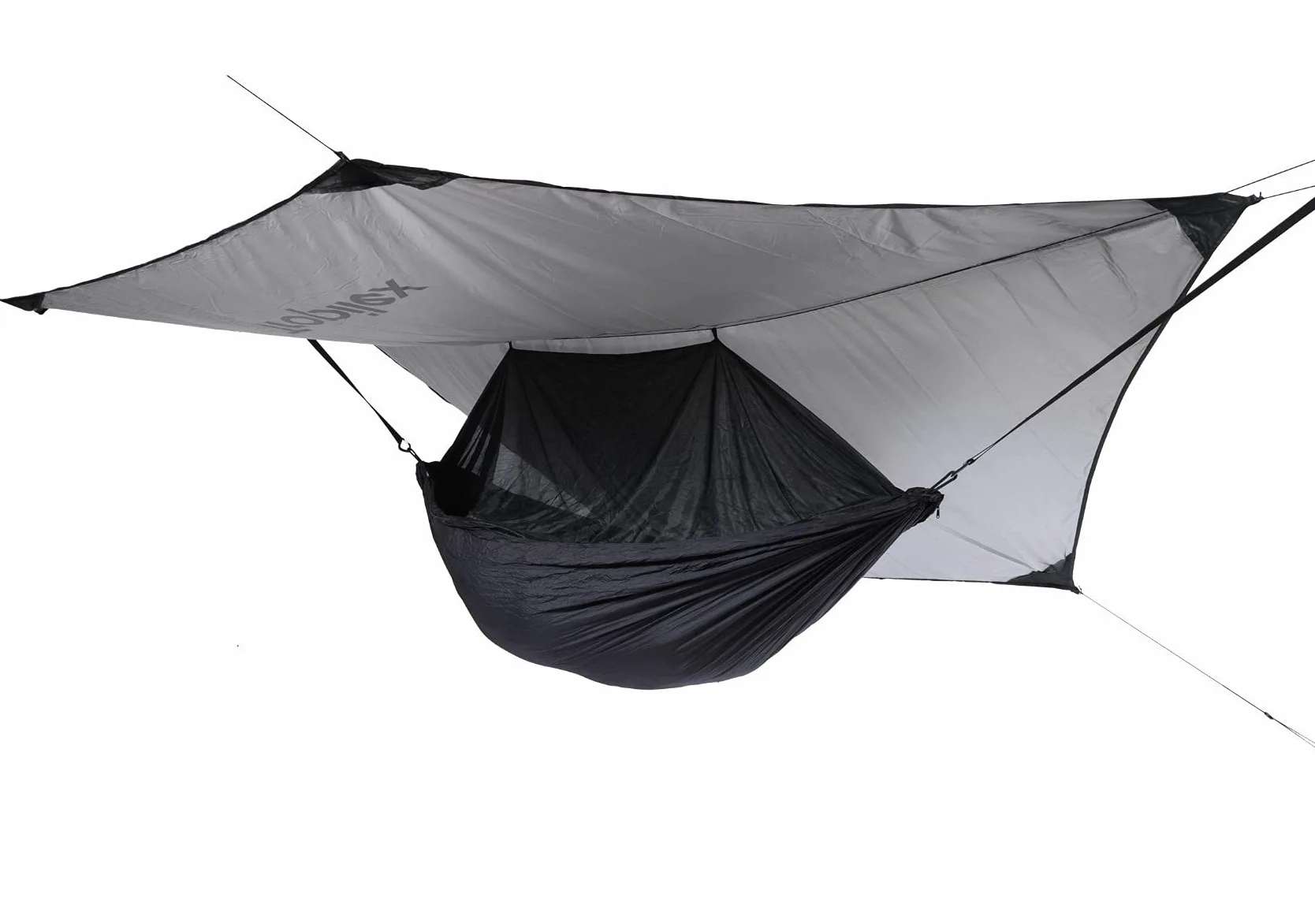 Tropilex Hamac de Camping Randonnée Voyage 1 Personne | Tente Moustiquaire avec Bache & Cordes Capacité 120 kg | Toile Parachute Noire Léger & Imperméable