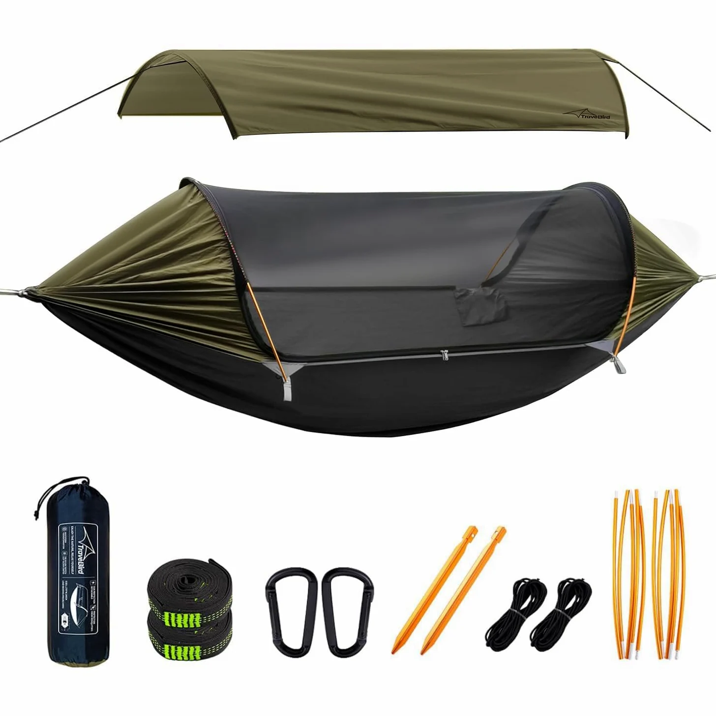 Hamac Tente avec Moustiquaire et Pare-Soleil Amovible, Fonction 4 en 1, Hamacs Exterieur Suspendus Légers, Tente de Bivouac pour l'extérieur, La Randonnée Camping dans Jardin