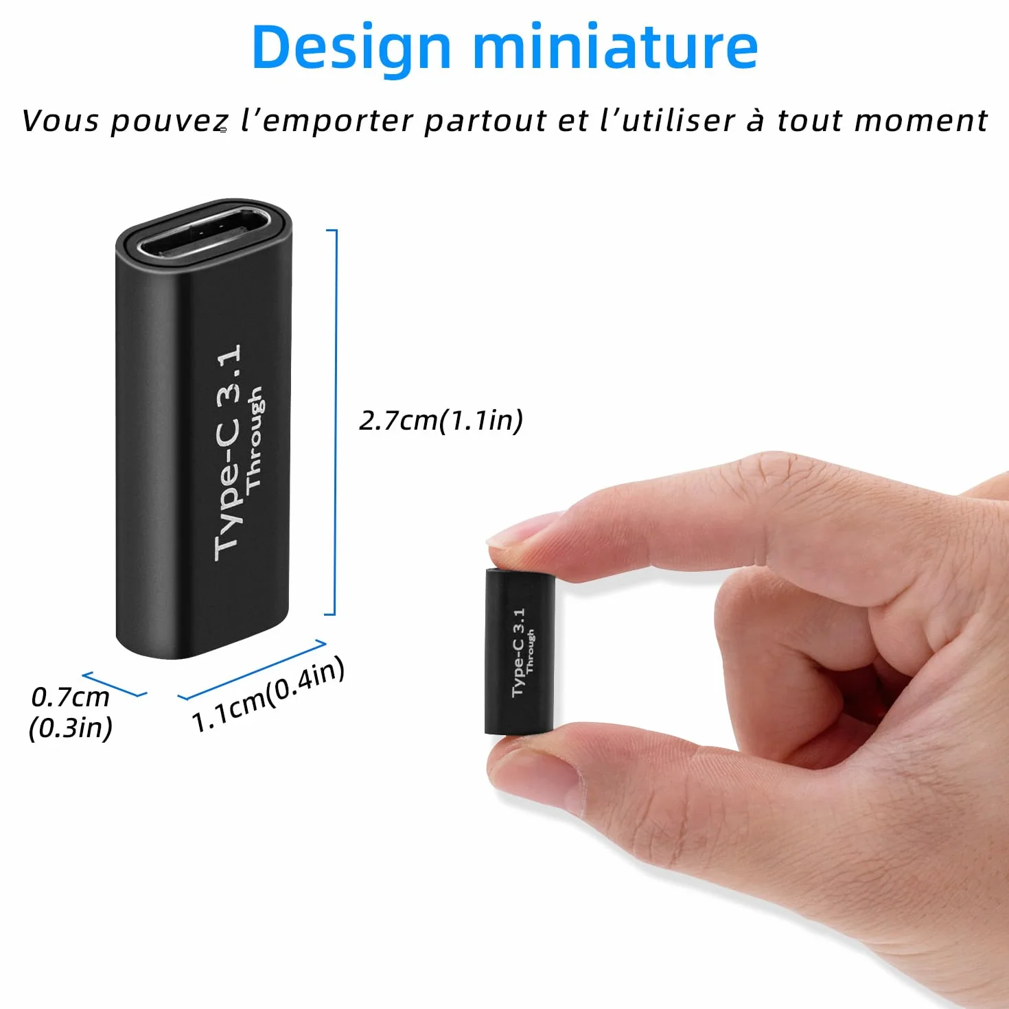 Adaptateur USB C femelle vers femelle 2Pcs USB 3.1 10Gbps 4K Charge Rapide Transfert Données