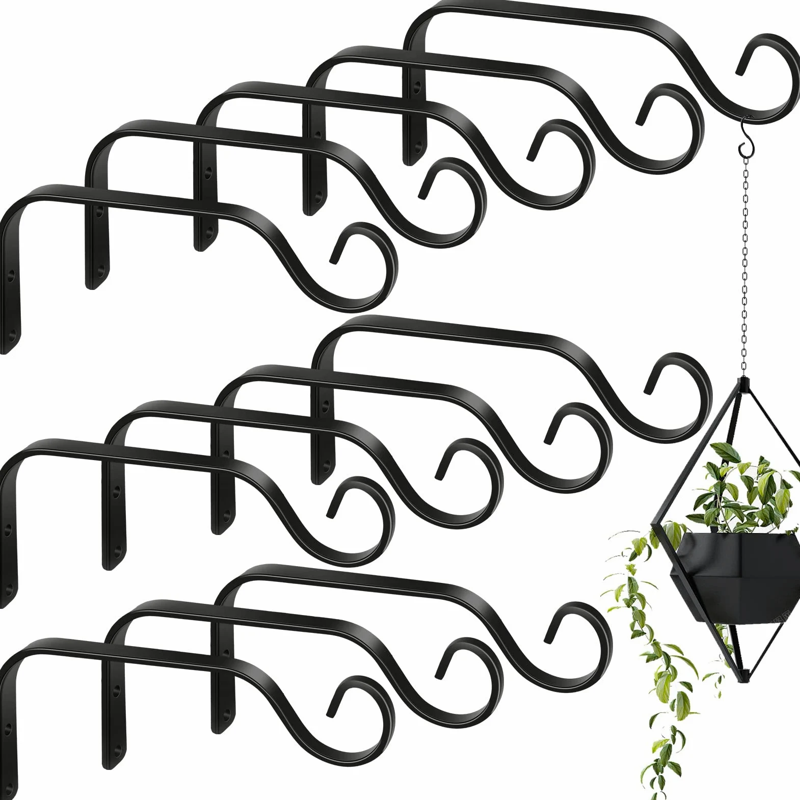 Lot de 12 supports de plantes à suspendre de 18 cm en métal - Crochets décoratifs droits pour mangeoires à oiseaux, pots de fleurs d'intérieur et d'extérieur