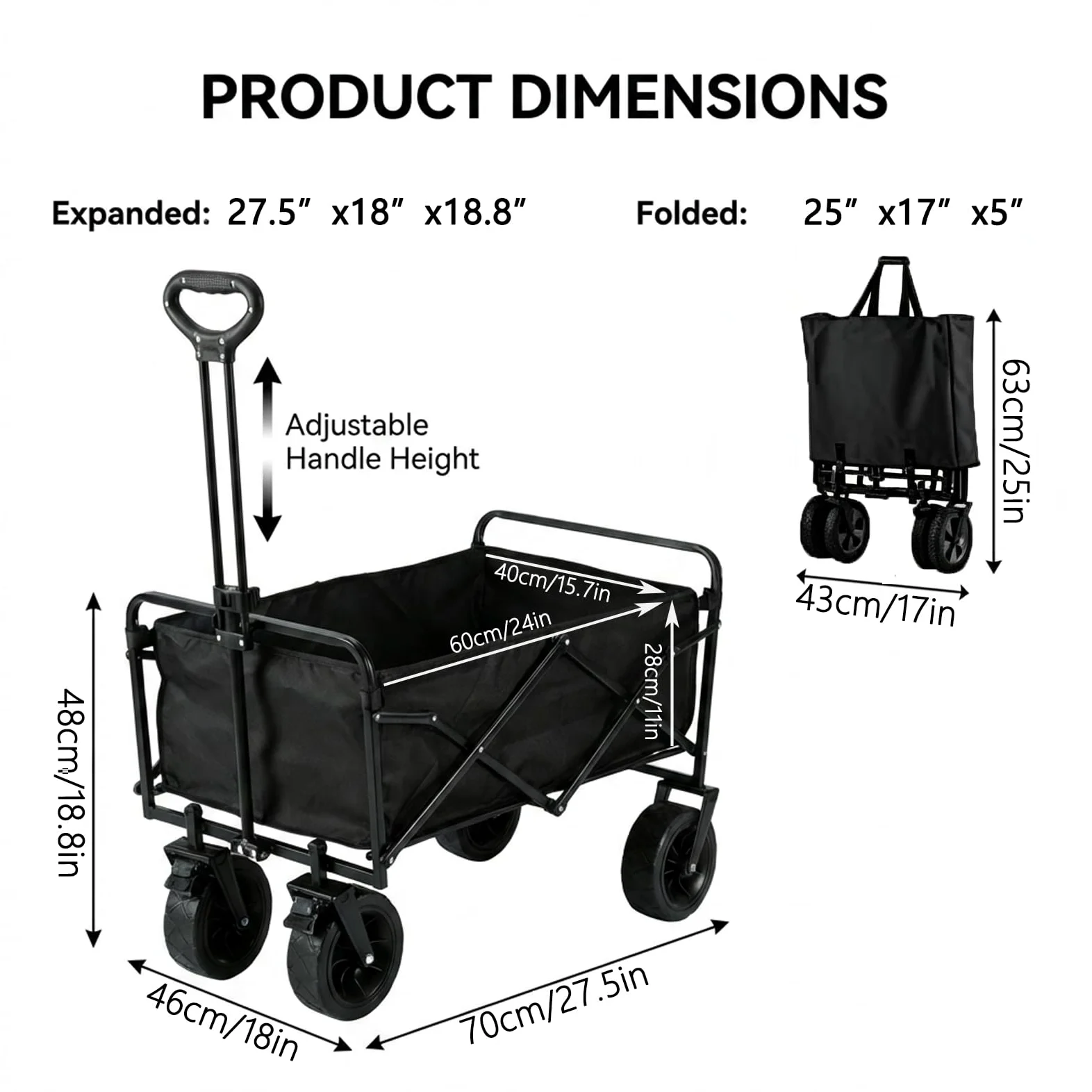 SNZ Chariot de Transport Pliable 4 Roues - Capacité 150kg - Roues 360° Tout Terrain - Poignée Réglable - pour Camping, Courses, Jardin, Plage - Compact et Léger