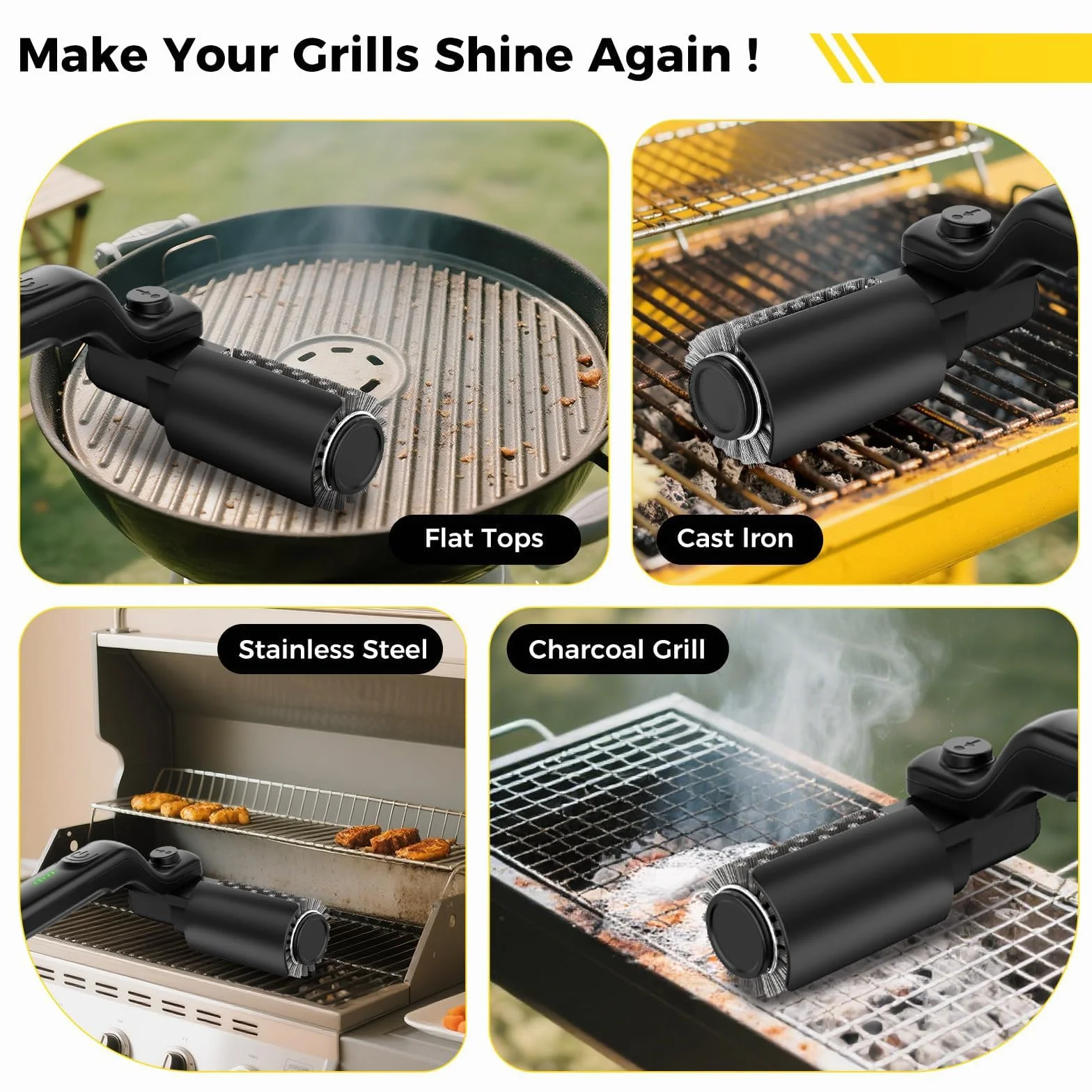 Brosse de nettoyage barbecue électrique sans fil rechargeable 3 vitesses 90 min autonomie IPX7 réglable 180°