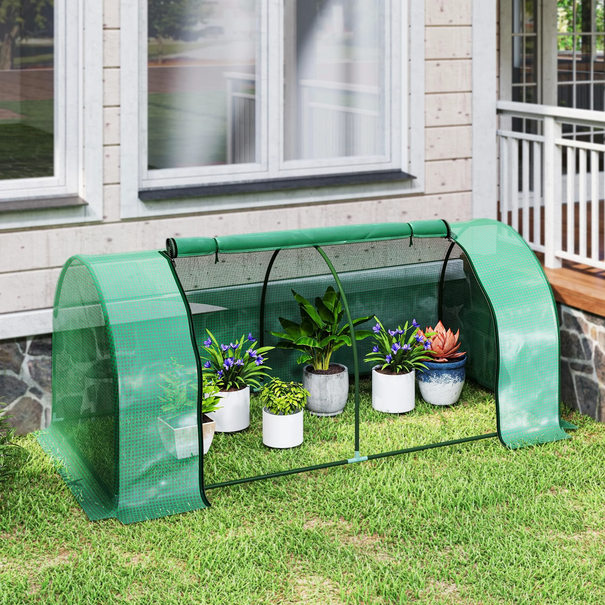 Outsunny Serre de Jardin Mini Serre à Tomates 2L x 1l x 0,8H m Acier Vert | Porte Zippée, Bâche PE
