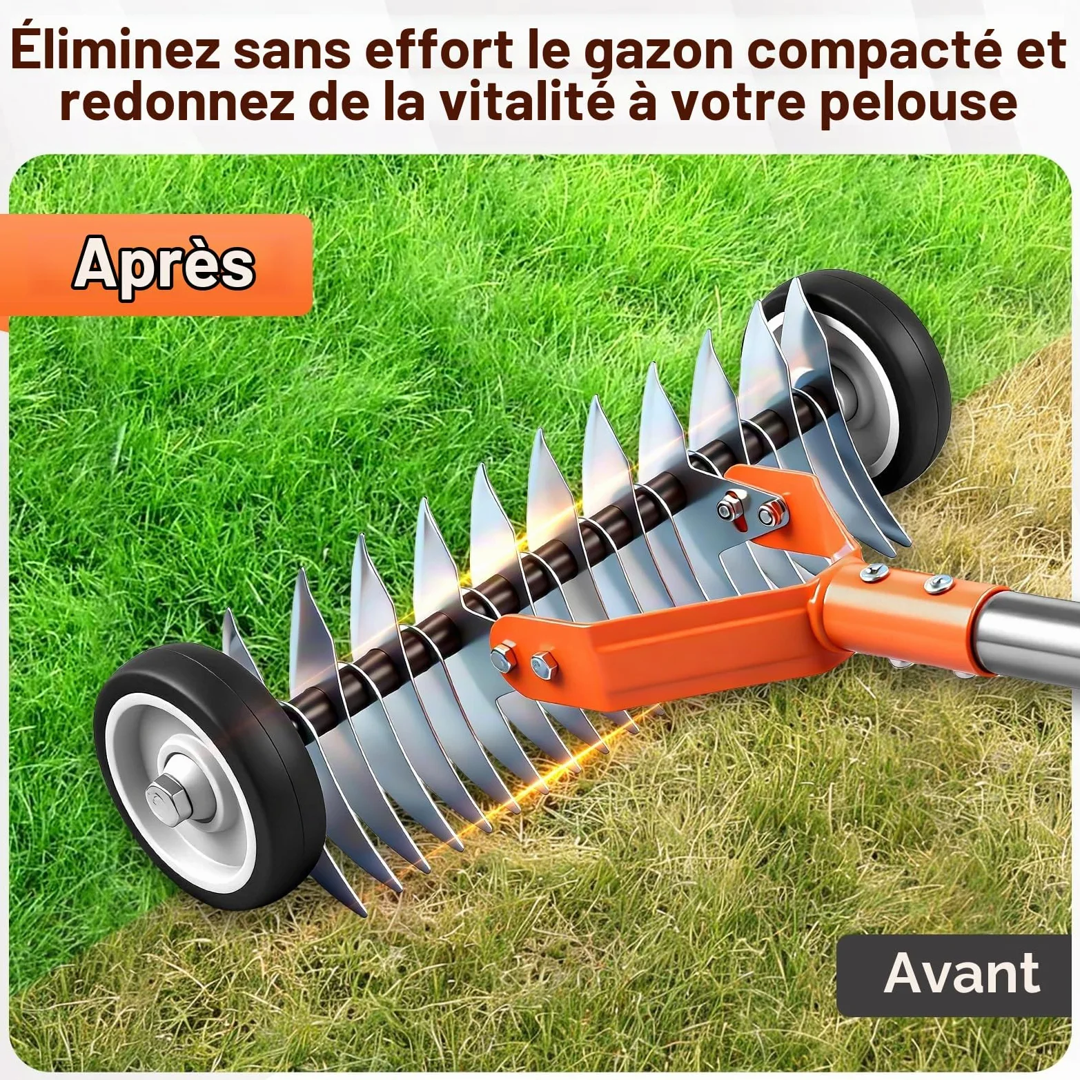 Râteau à Gazon,scarificateur Manuel de 166 cm,râteau de Jardin réglable,aérateur de pelouse à Roues,pour enlever l'herbe Morte,la Mousse et Les Feuilles,pour Jardin,pelouse,Outil de Jardin Robuste