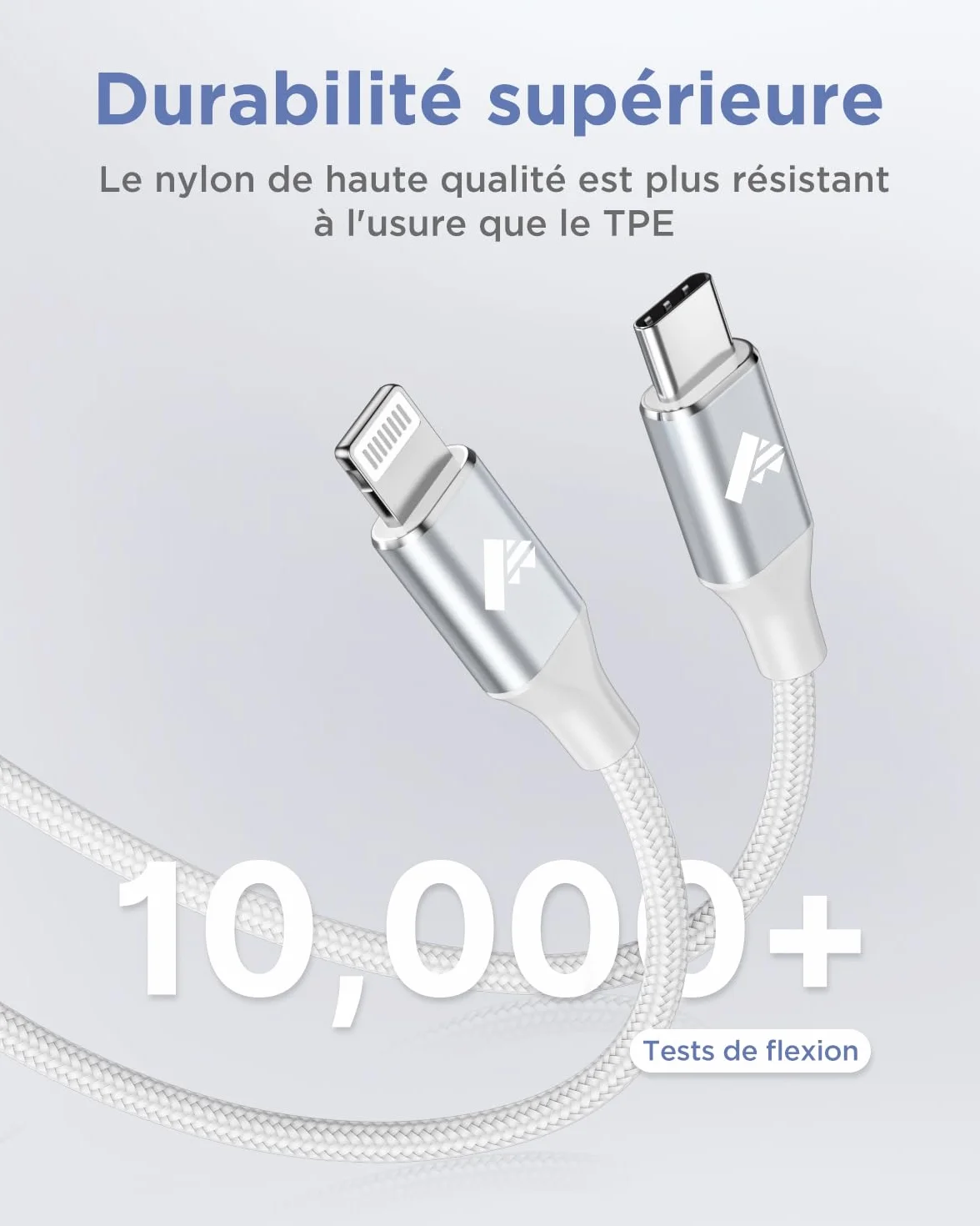 Câble iPhone USB C vers Lightning 2M MFi Charge Rapide Nylon pour iPhone 14/13/12/11/Pro Max/XS/XR/X/8/8Plus/iPad