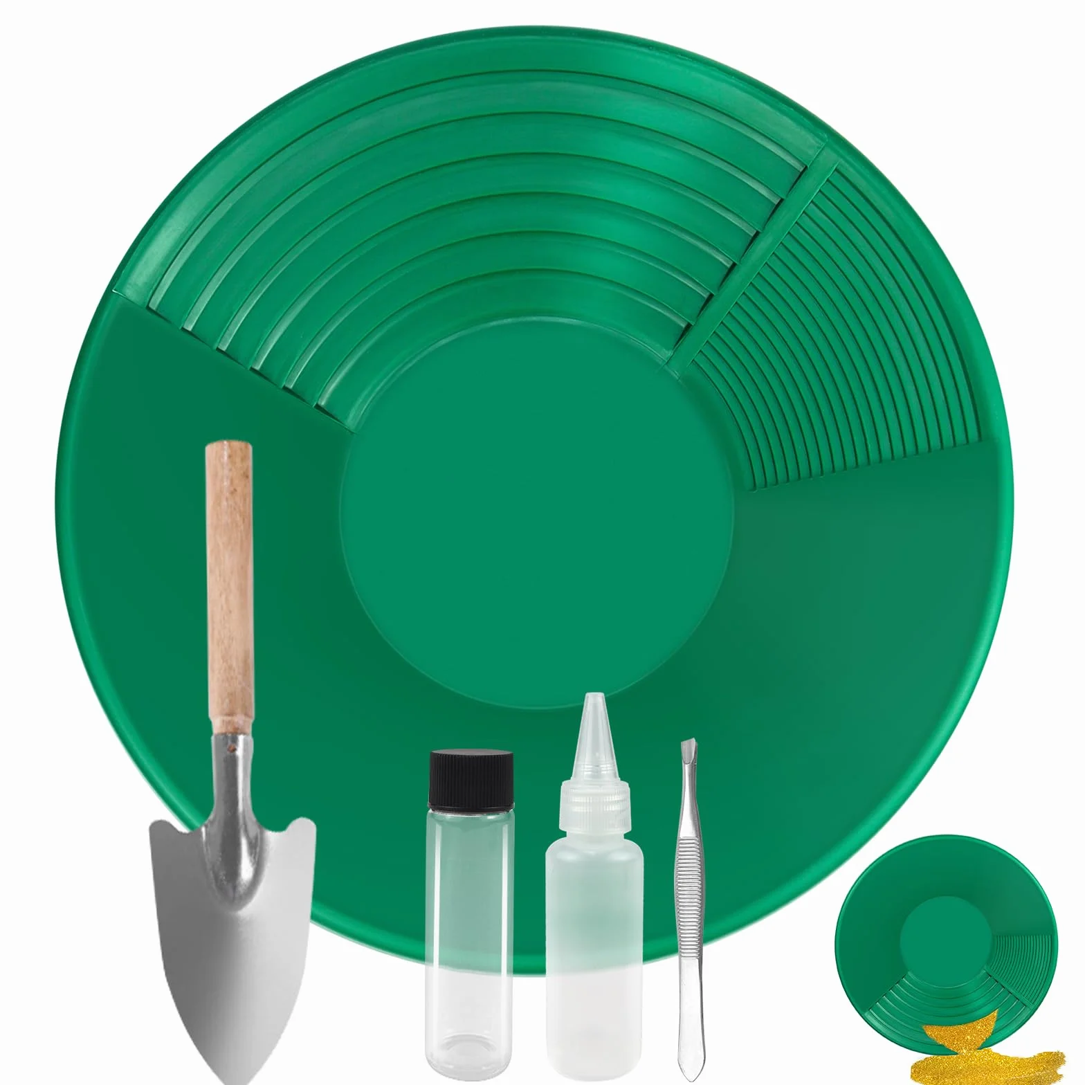 Kit D'orpaillage Gold Pan 38,5 x 8,5 cm Casserole Plastique pour Lavage Tamis Prospection Minière (Vert)