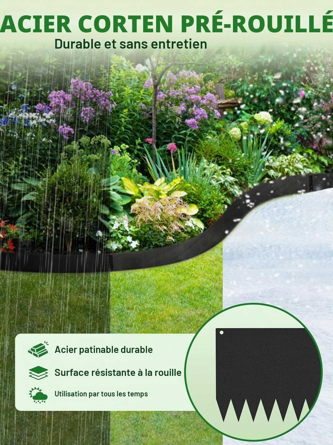 Bordure Jardin Exterieur en Acier Corten 107,5×15cm - 5Pcs Bordure de Pelouse Métal, Flexible Bordures Paysagères | Bordure de Gazon en Rouille,Bandes Pliables pour Séparateur de Chemin,Cour