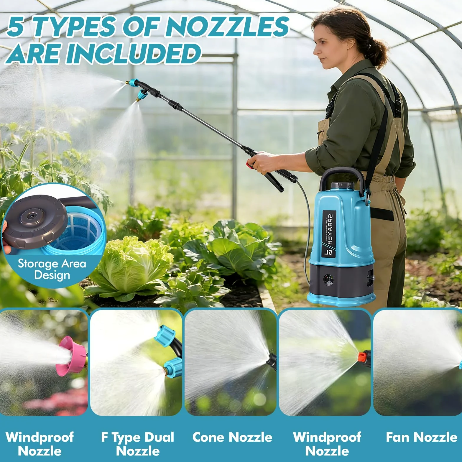 Pulverisateur Electrique 5L,45PSI Pulvérisateur à Batterie Compatible avec Makita 12V Batteries,Pulvérisateur de Jardin avec 5 Buses Reglables,Lance Télescopique,2.0 Ah Batterie,Chargeur