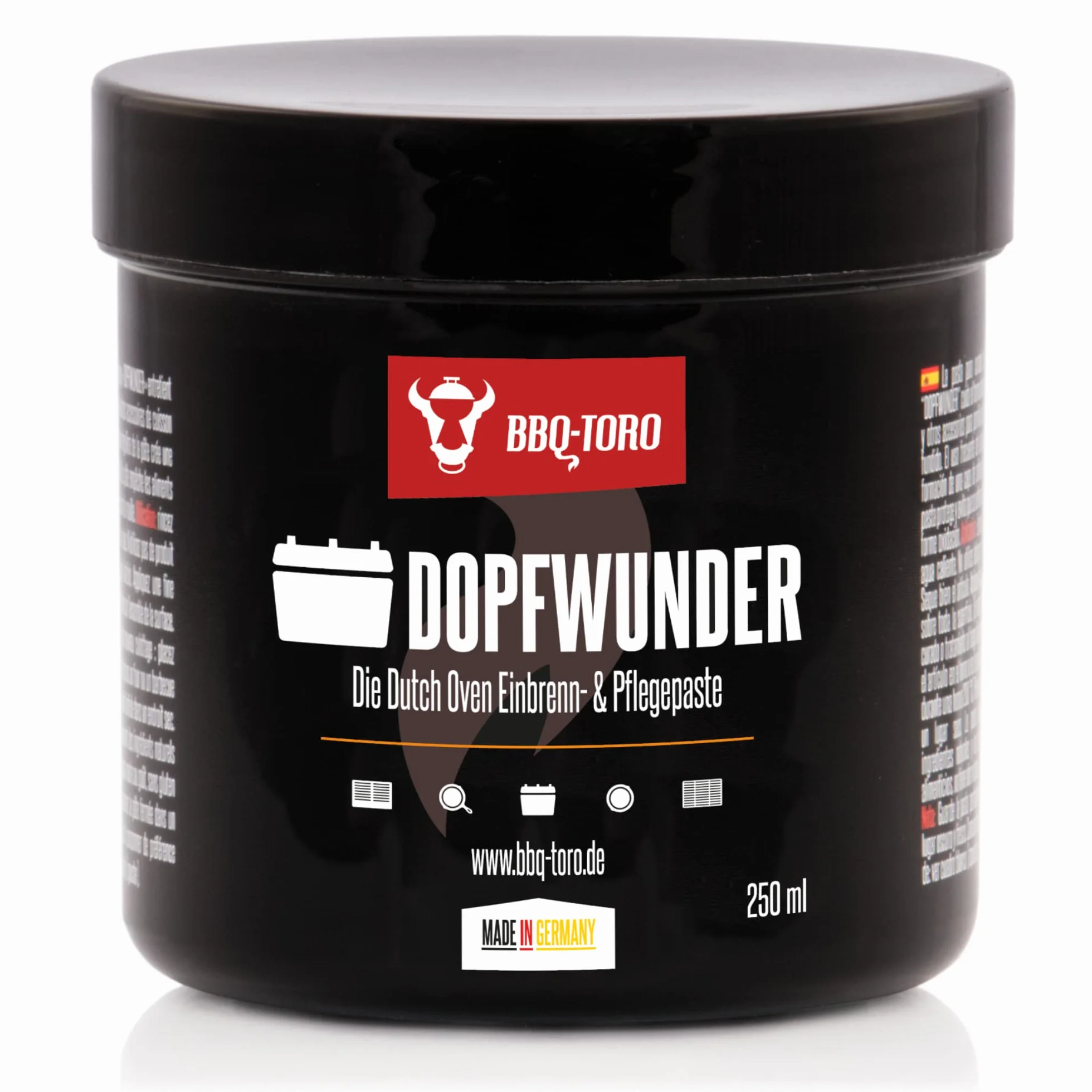 BBQ-Toro Set d'entretien Dutch Oven DOPFWUNDER 250 ml DOPFHELD 250 ml Huile entretien Gril Fonte