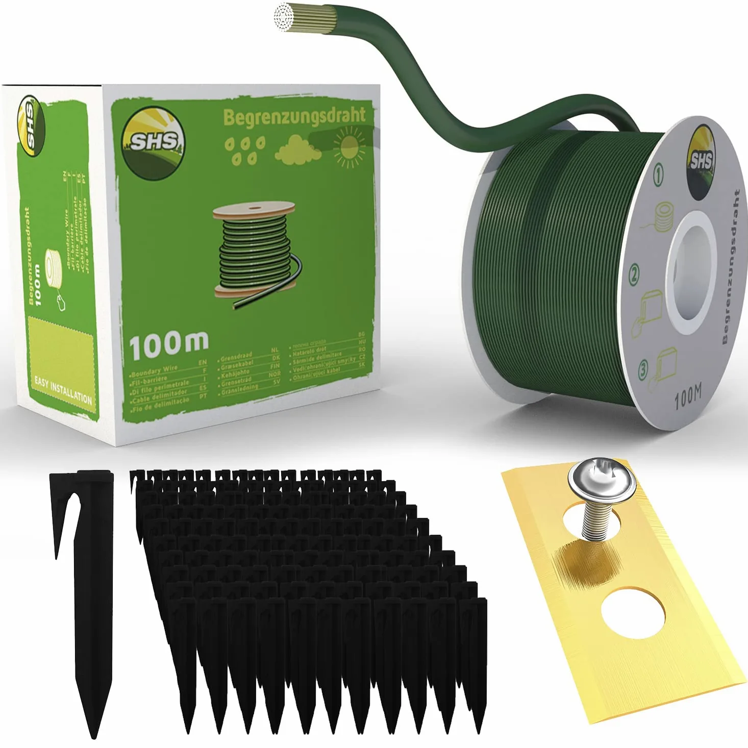Câble de délimitation de 100 m + 300 piquets de terre + 30 lames pour robot tondeuse à gazon robot kit d'accessoires pour câble de recherche compatible avec Worx Landroid