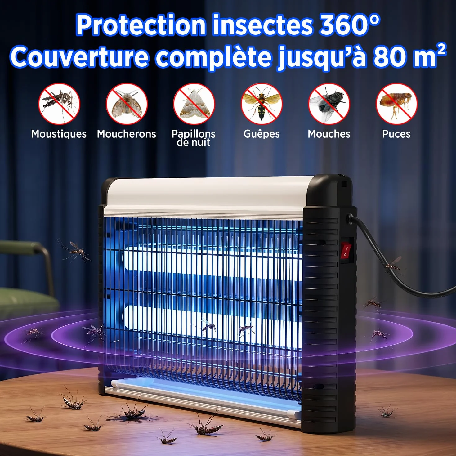 Lampe Anti Moustiques UV 35W 4000V Tue Mouche Électrique pour Intérieur 80m²