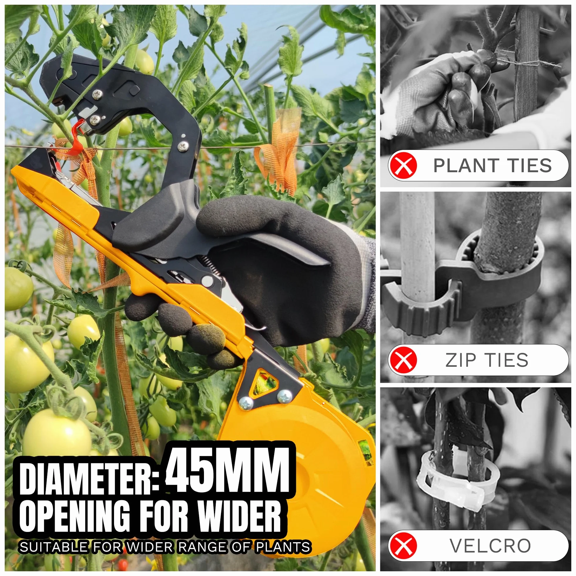 Machine à Attacher Les Plantes, 420g Outil pour Ruban de Jardin pour Attacher Les Branches des Plantes, avec 10000pcs Agrafes 20 Rouleaux Ruban SJ-8108 (Jaune)