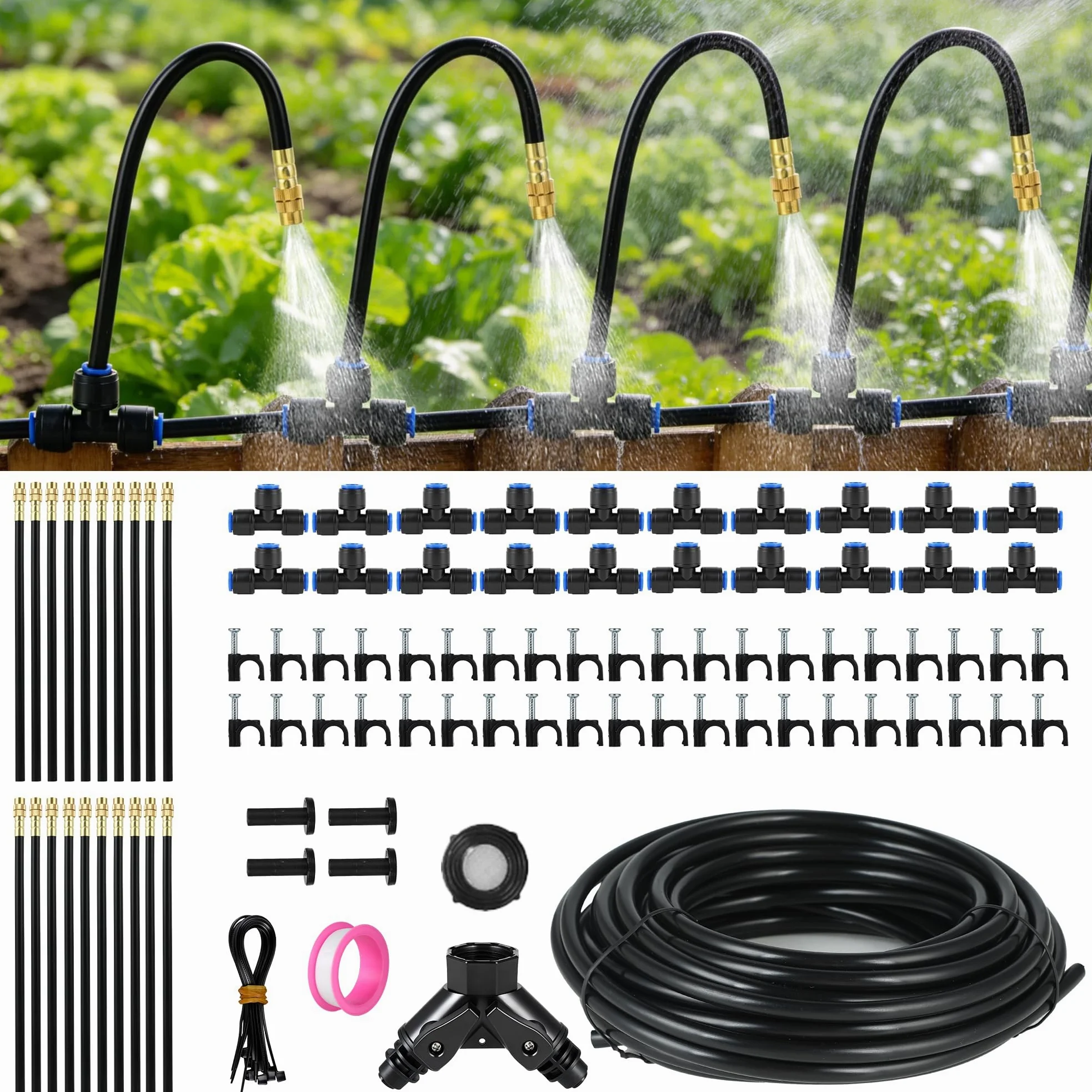 Système d'irrigation Micro Drip System pour le jardin : 38 m avec 20 buses de pulvérisation, arrosage gouttelette, kit incurvé pour balcon, plate-bande surélevée de jardin, raccord rapide