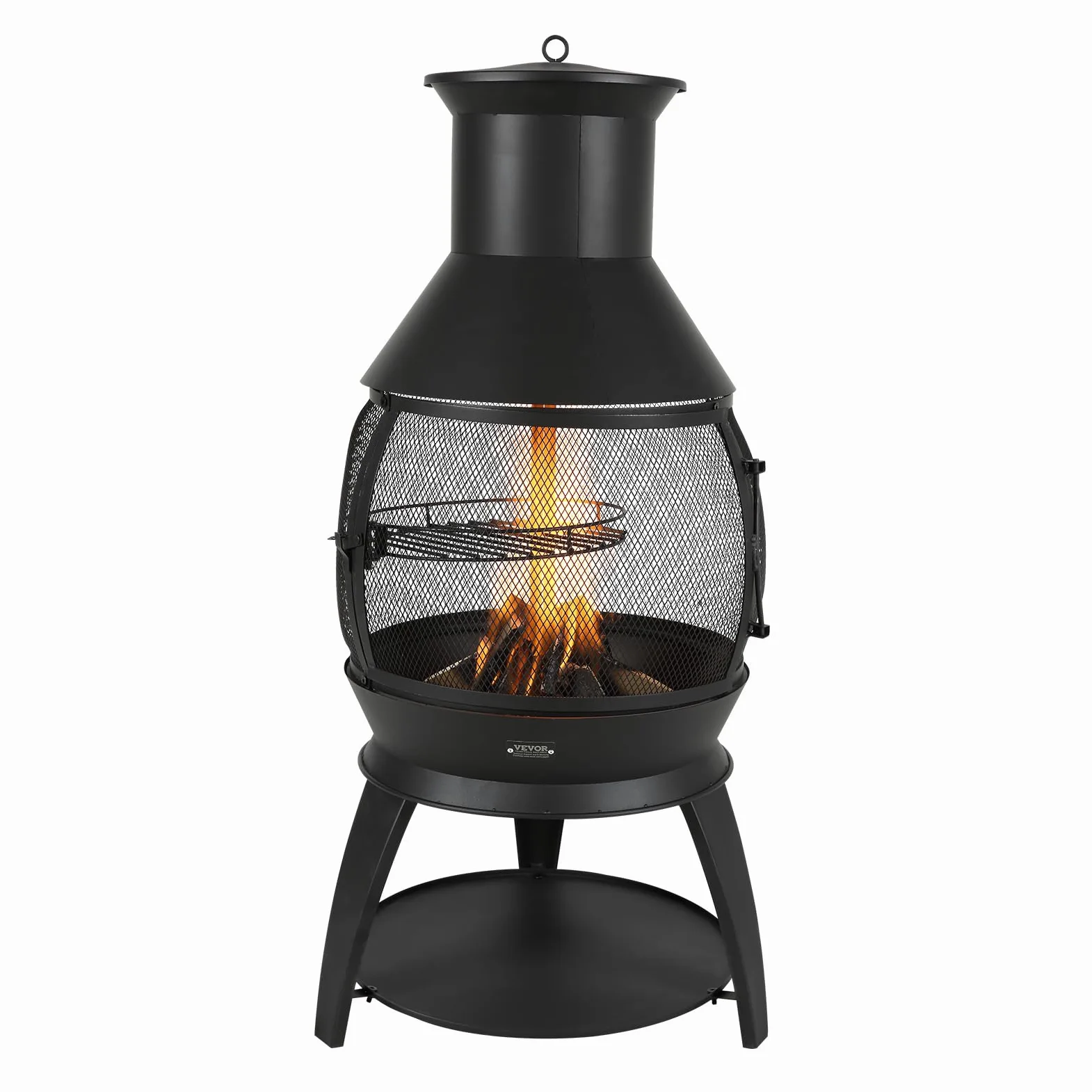 VEVOR Cheminée Extérieur, 559 mm, Poêle à Bois Sphérique en Fer Robuste pour Barbecue et Réchauffer, avec Grille, Couvercle de Cheminée Antirouille, pour Patio, Jardin, Arrière-Cour, en Plein Air