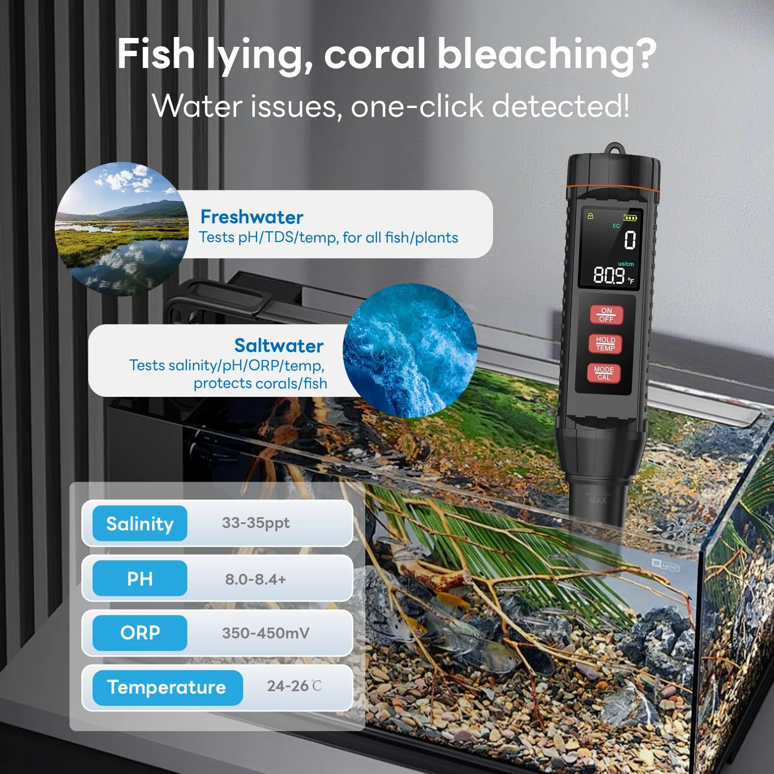 7 en 1 Testeur Ph Piscine Electronique,Ph Metre PH/Tds/Ec/ORP/S.G./SALT/TEMP,Testeur de Ph Ecran LCD & Compensation Automatique Température,Convient Piscines, Aquariums,Potable, Hydroponie
