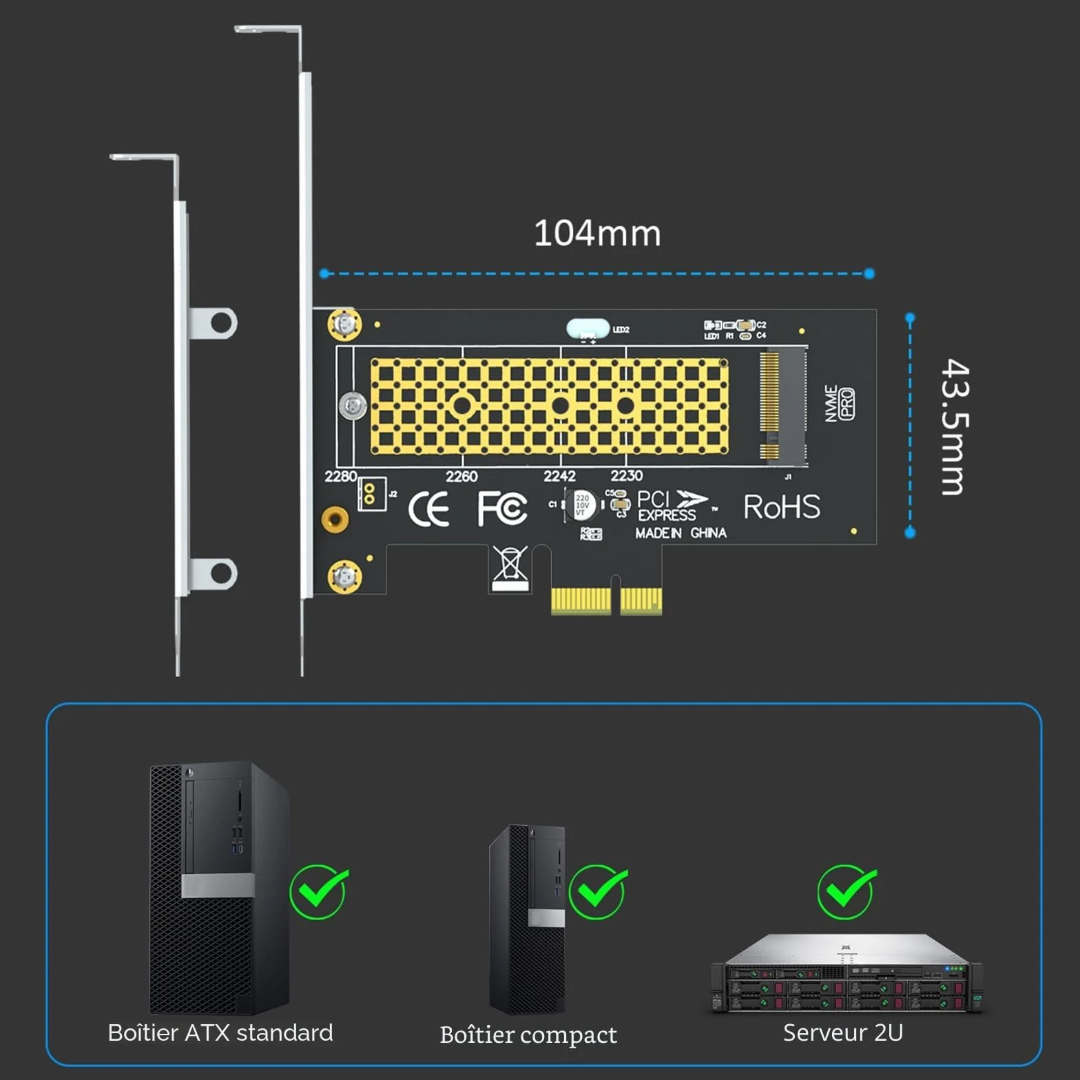 GLOTRENDS PA09-X1 Adaptateur M.2 NVMe vers PCIe X1 pour SSD 2230/2242/2260/2280