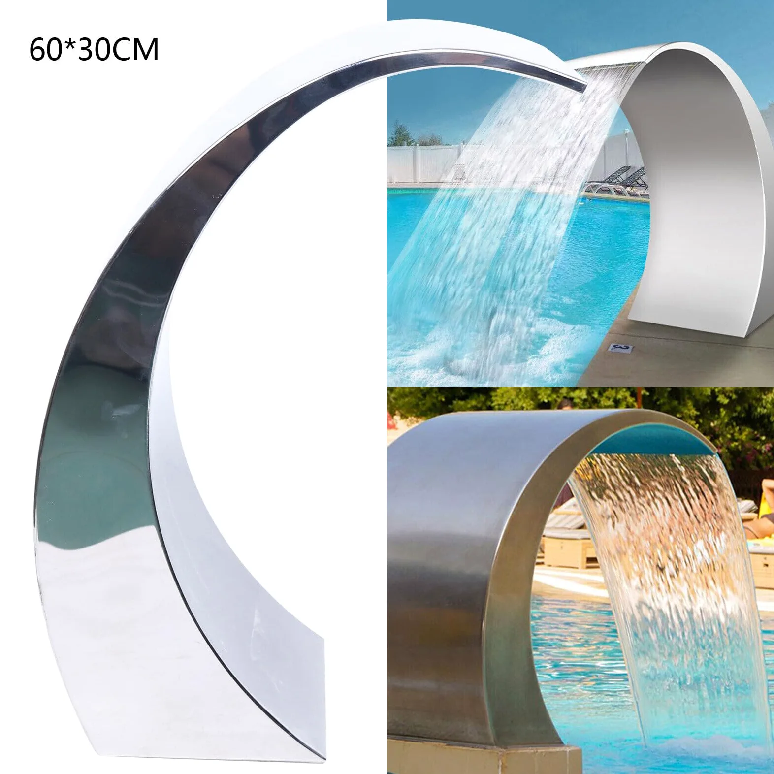 Fontaine de piscine en acier inoxydable - Douche cascade - 30 x 60 cm