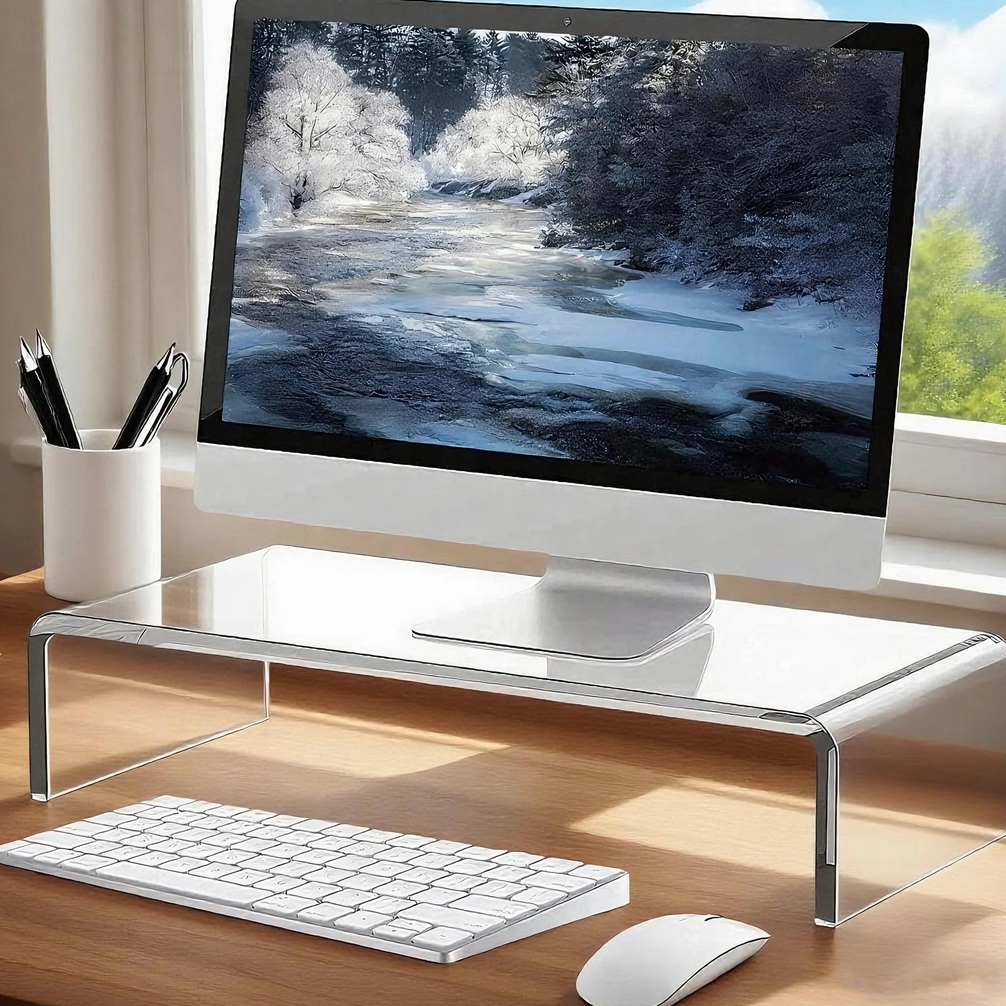 Support de moniteur en acrylique, rehausseur de bureau pour ordinateur portable, 34 x 19 x 10 cm