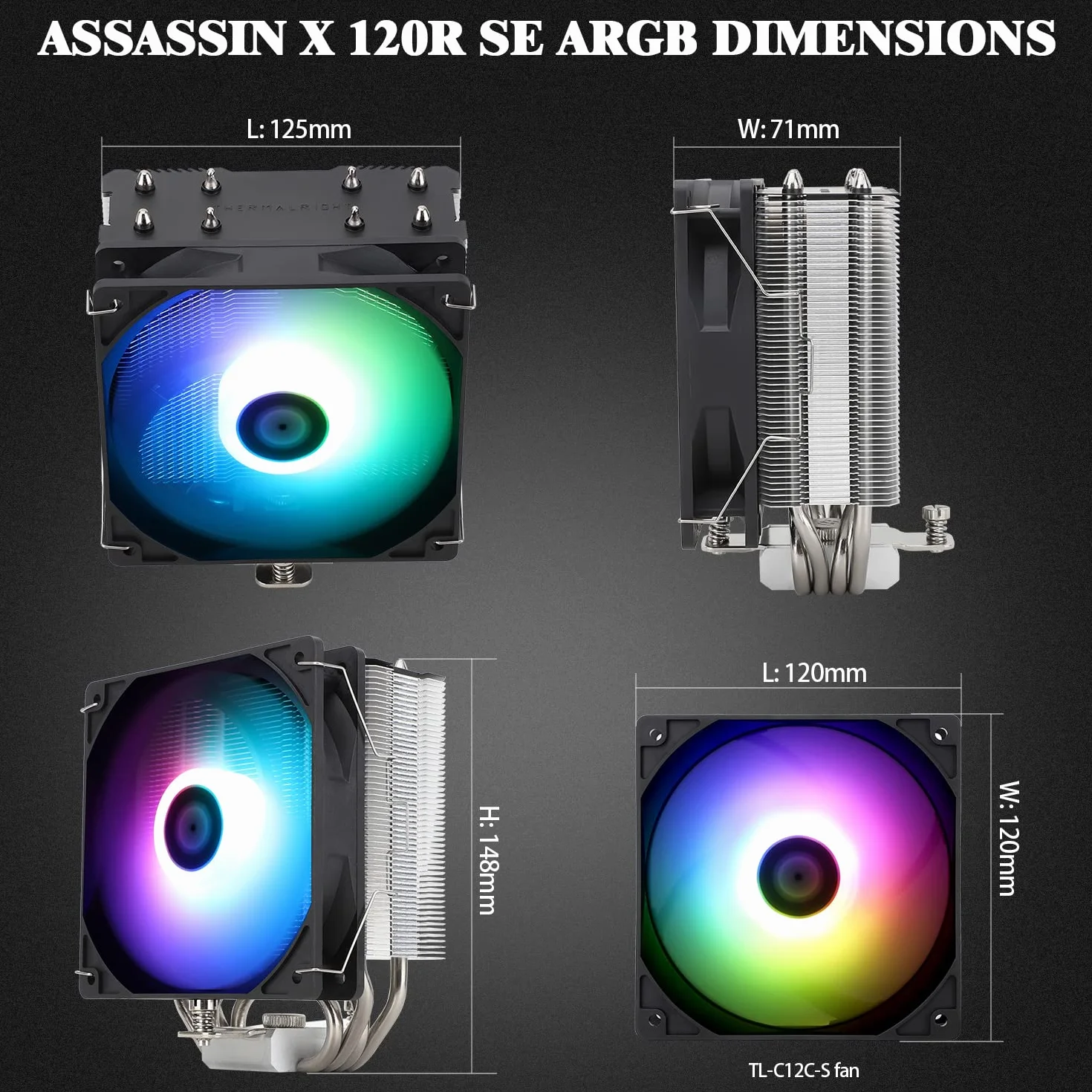 TR AssassinX120 SE ARGB Refroidisseur d'air CPU, 4 caloducs, TL-C12C-S PWM, roulement S-FDB, pour AMD AM4 AM5/Intel 1150/1151/1200/1700
