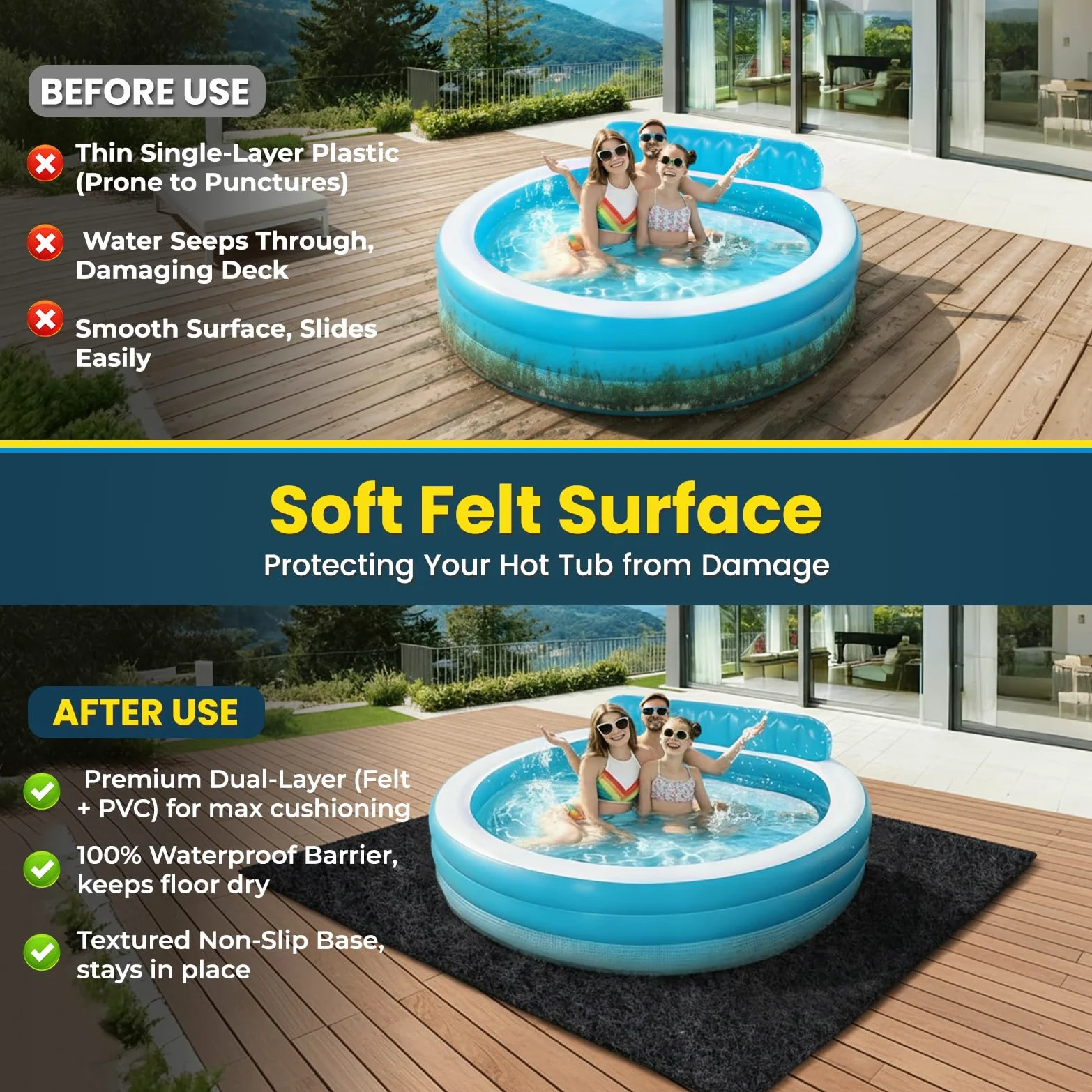 Tapis de Sol pour Piscine Hors Sol 2.5m - Géotextile Extra-Épais 300g/m² avec Film PE - Protection Anti-Perforation - Tapis sous Piscine Antidérapant - Installation Facile pour Spa et Jacuzzi