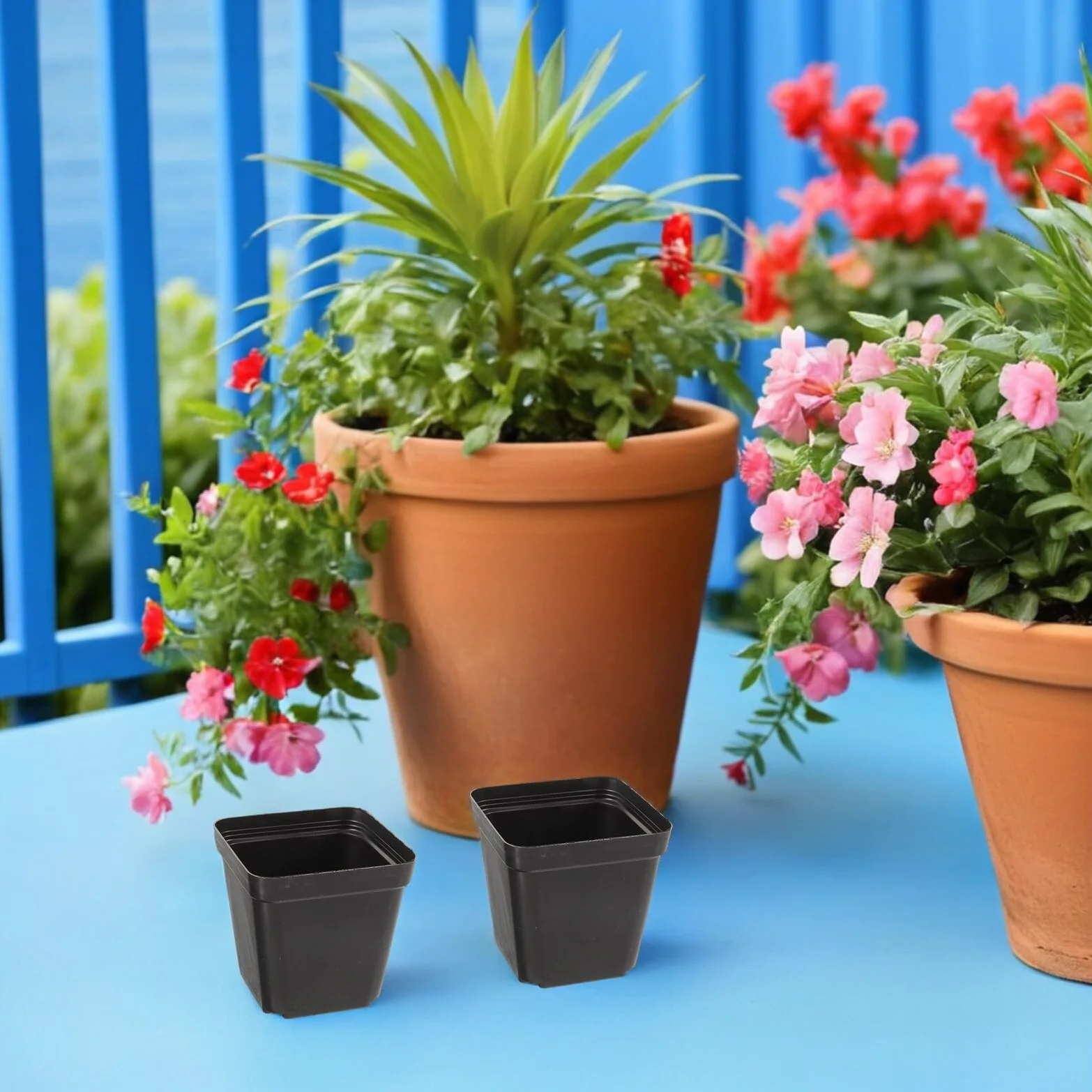 VICASKY 100 Pièces Pots de Pépinière Carrés Noirs avec Drainage Plastique Réutilisables pour Semis