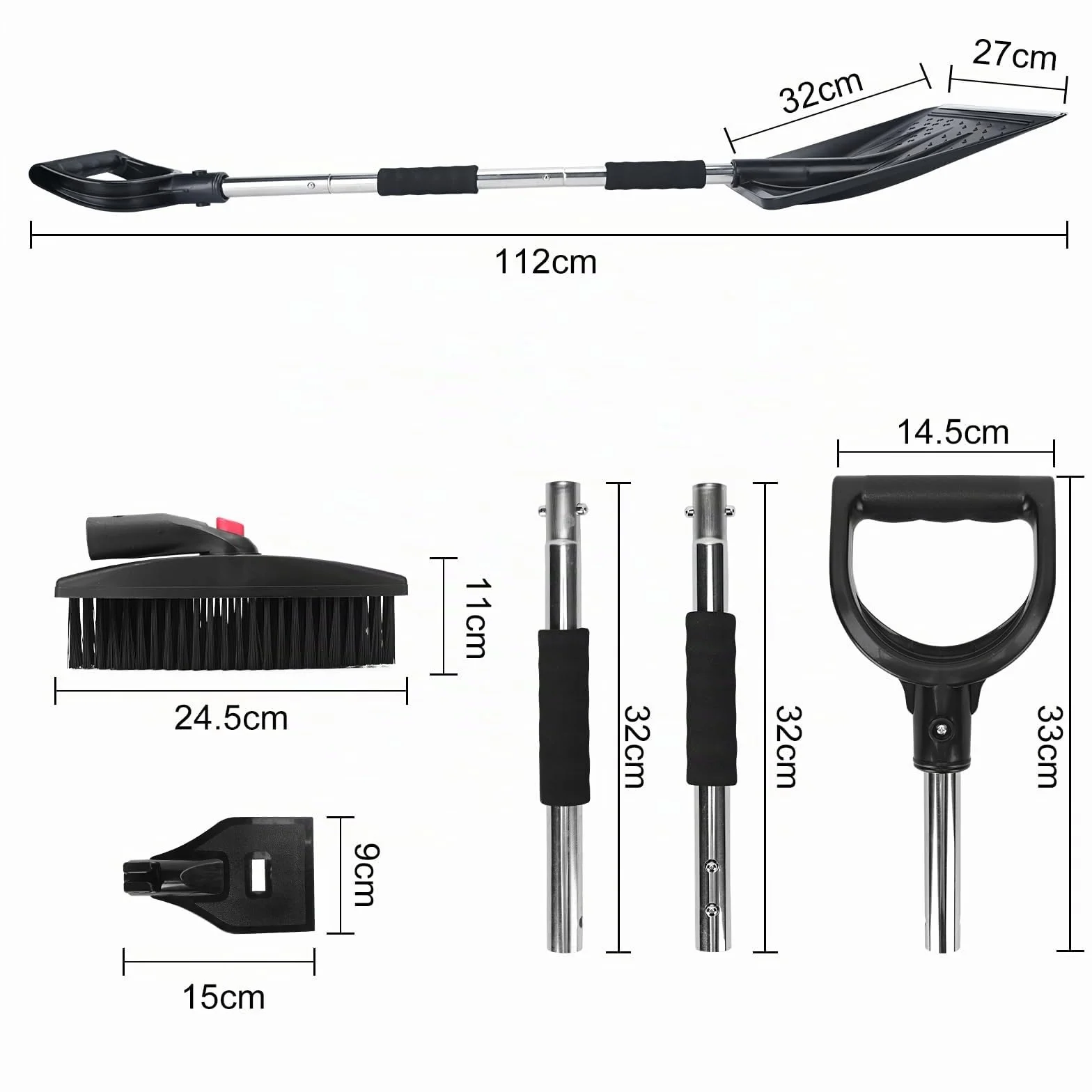 Kit de Pelle à Neige rétractable 3 en 1 avec Grattoir à Glace, Brosse à Neige et Sac de Rangement