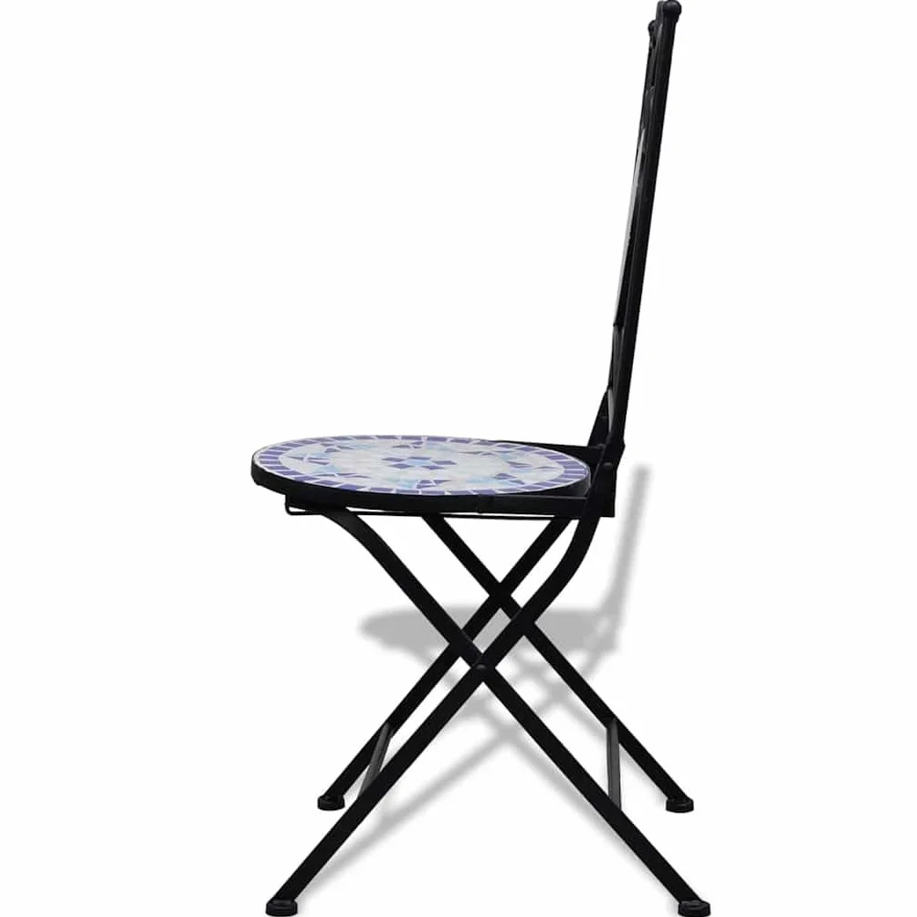 vidaXL Set de Bistro mosaïqué Table 60 cm et 2 chaises Bleu/Blanc de Jardin
