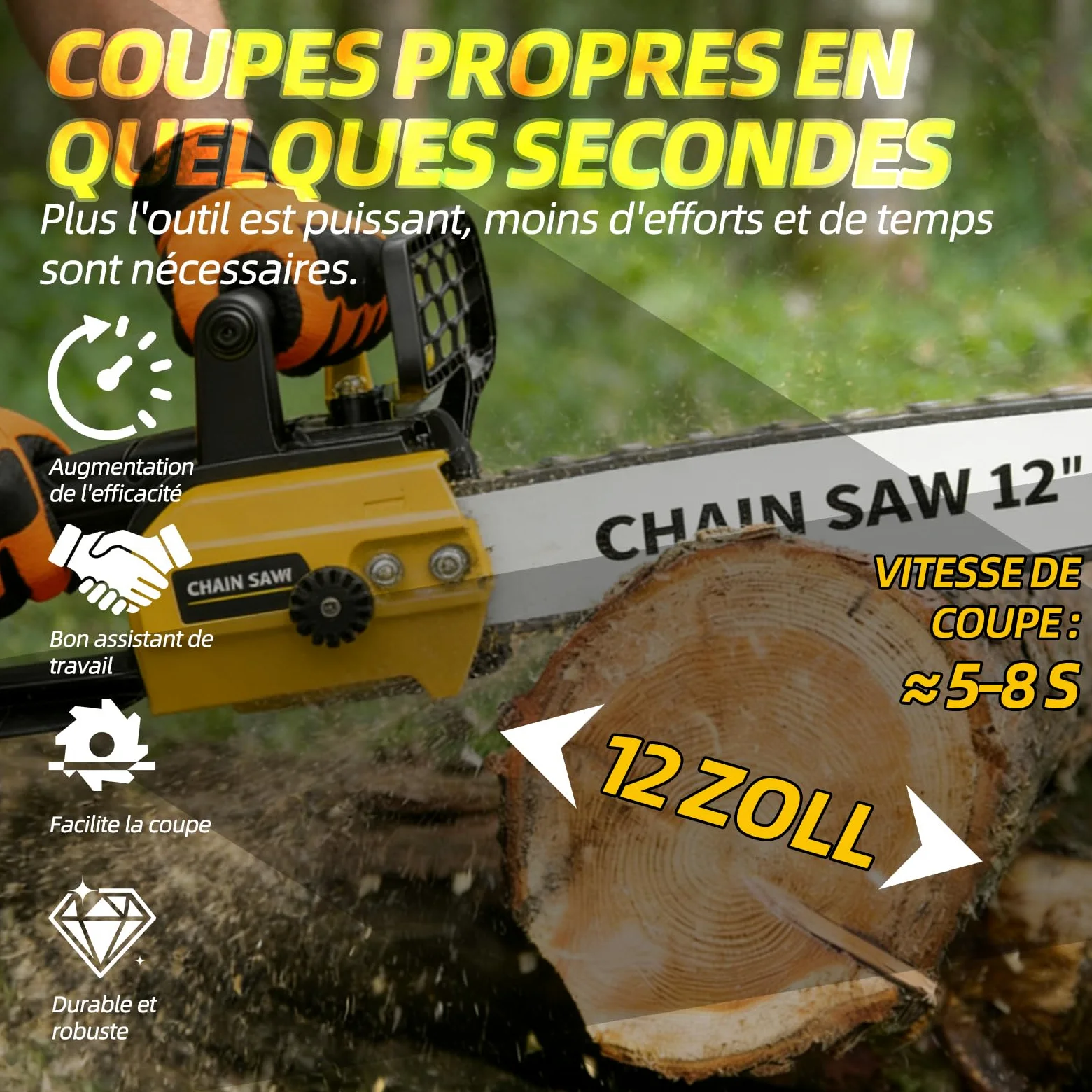 Tronçonneuse à batterie 12 pouces, moteur 1800W sans balais, 2x4000mAh, lubrification auto, sécurité – scie arboricole pro avec coffret, pour bois et jardin