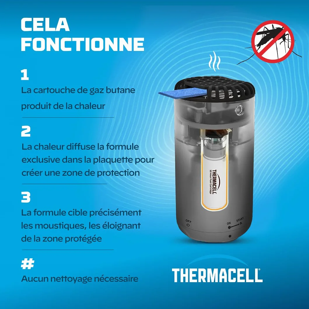 THERMACELL Diffuseur Anti Moustiques Extérieur 20m² Inodore Sans Fil 3 Recharges Noir