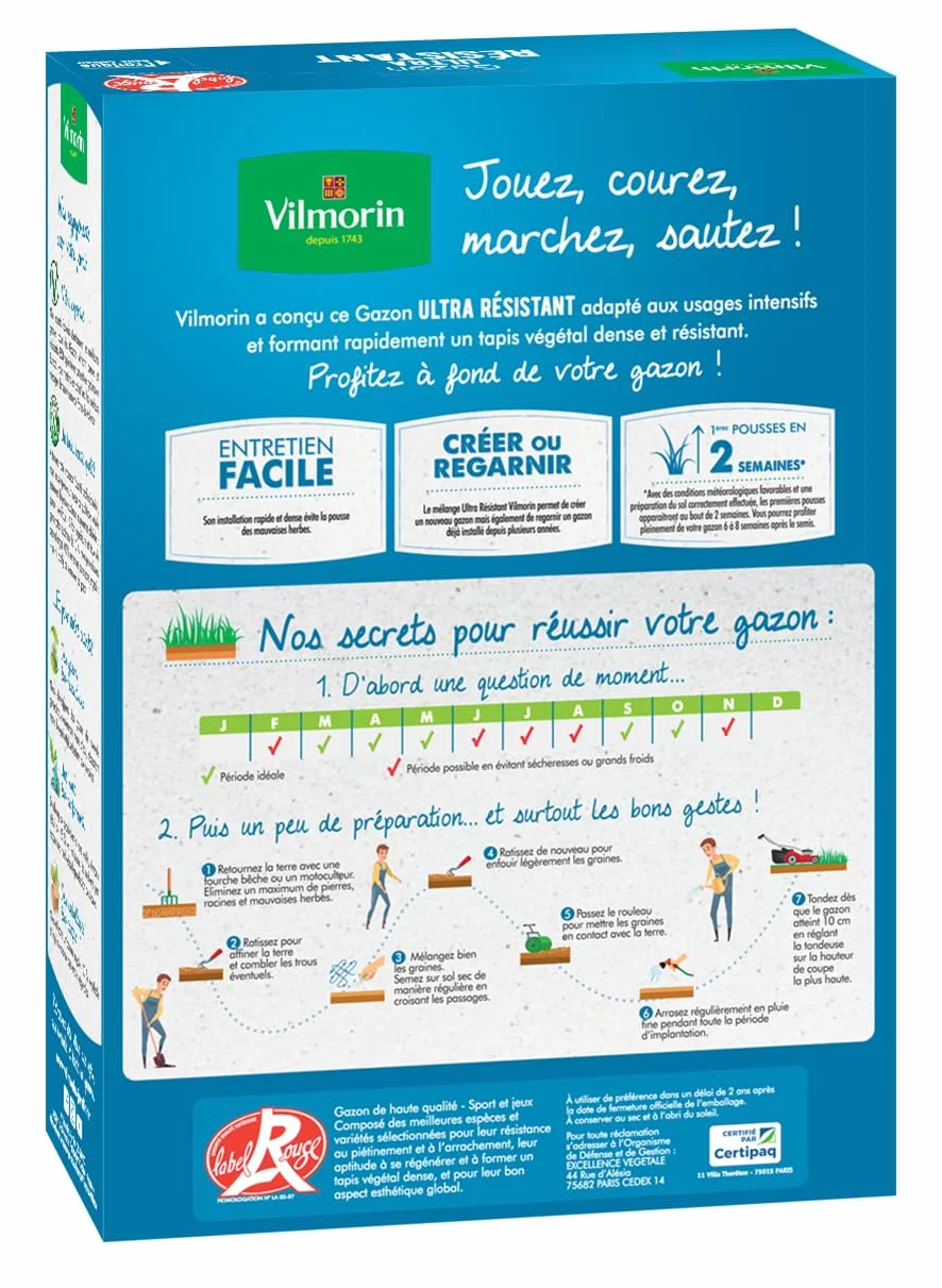 Vilmorin Gazon Ultra Résistant, Vert, 1 kg