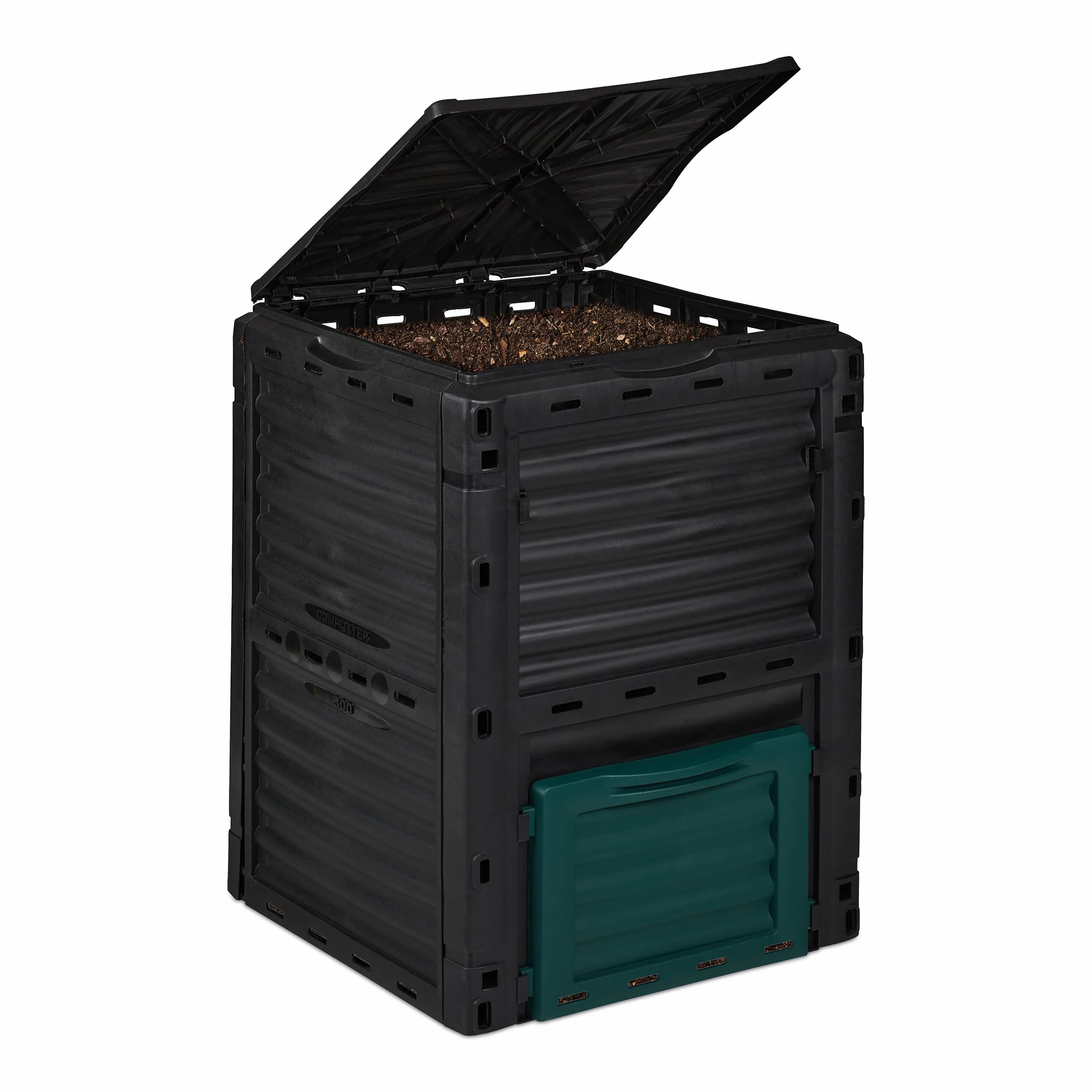 Relaxdays Composteur de Jardin, 230L, Plastique, activateur de Compost déchets Cuisine et Jardin, HLP: 80x60x57 cm, Noir