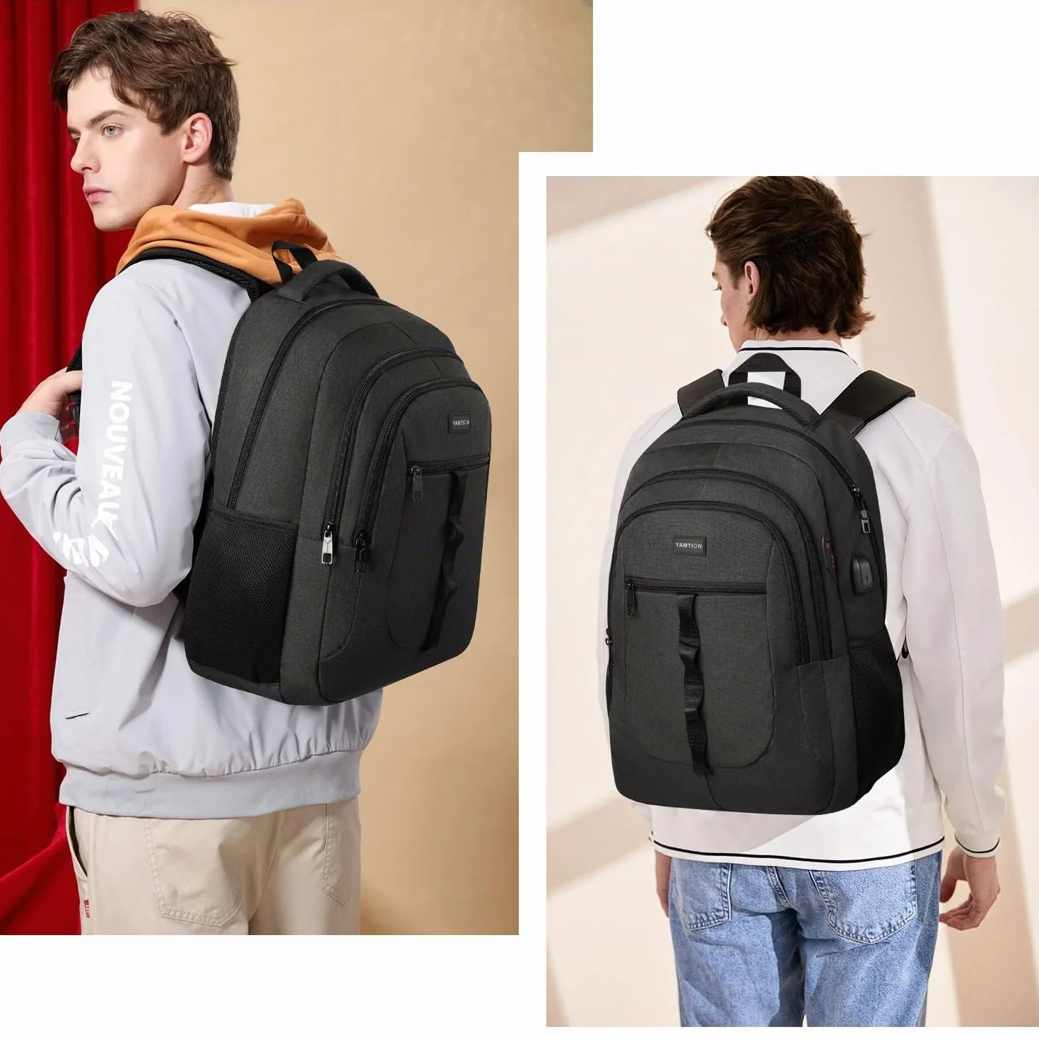YAMTION Sac à Dos Scolaire Cartable Collège Lycée Université Homme Ado