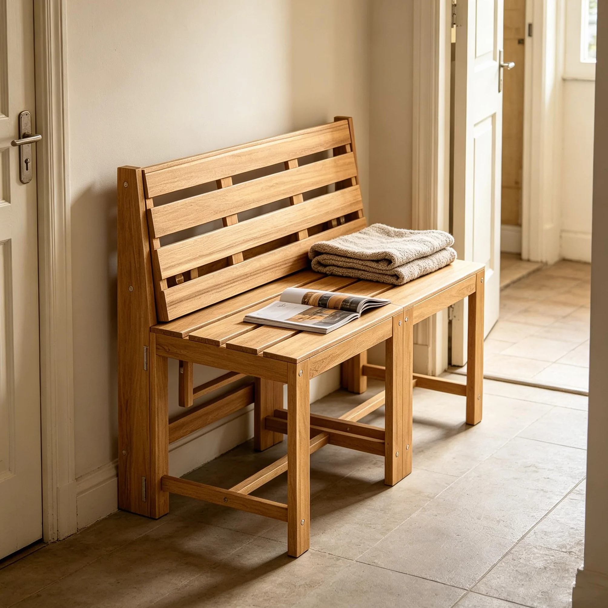 Banc Exterieur Jardin Convertible 3 en 1 en Bois d'Acacia avec Table Rabattable et 2 Chaises Intégrées pour Terrasse Balcon