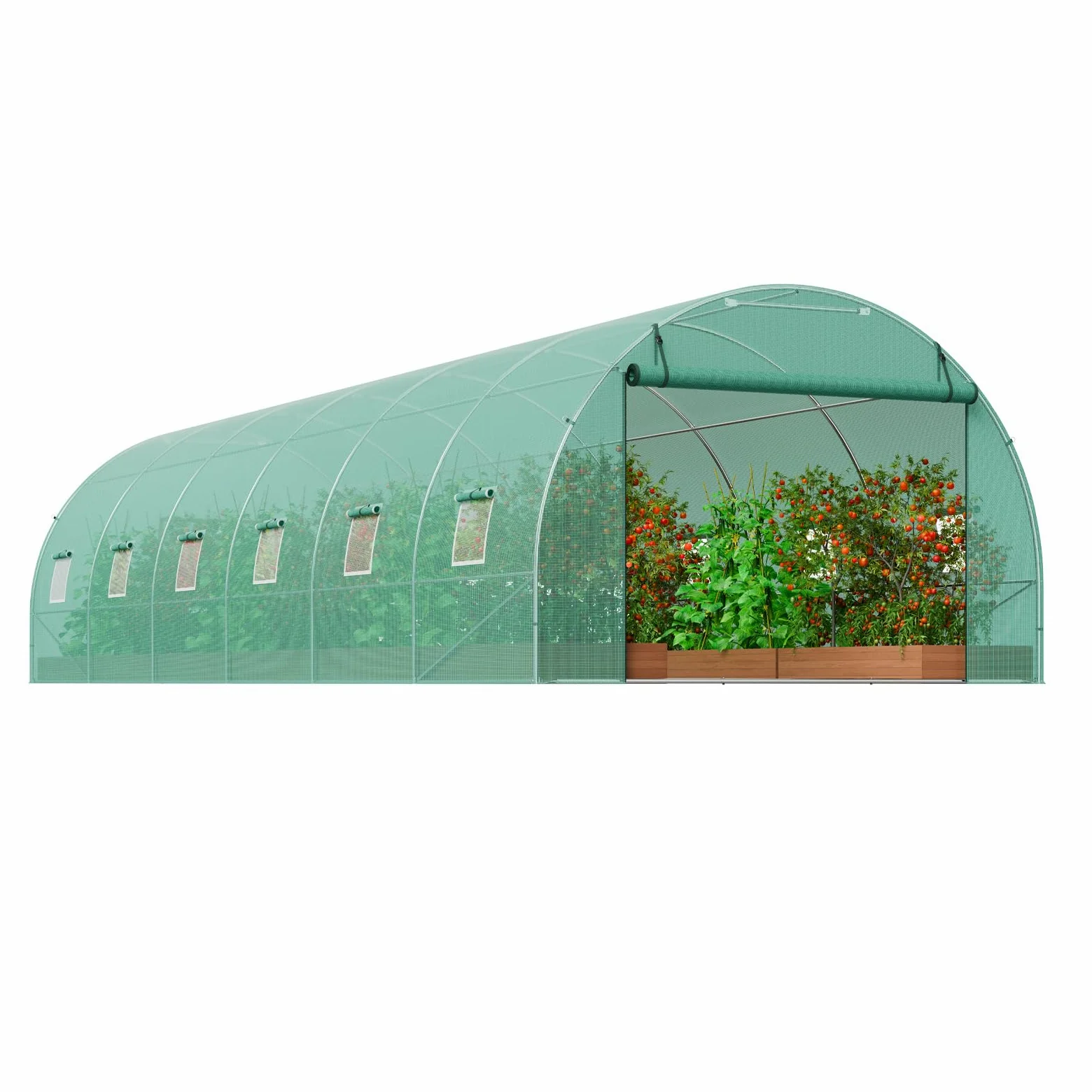 VEVOR Serre Tunnel Jardin, 890x295x198 cm, Tente Abri Plantes avec Cadre en Acier Galvanisé, Couverture en PE Verte, Porte à Glissière Enroulable, 12 Fenêtres, pour Extérieur Cultiver Légumes Fleurs