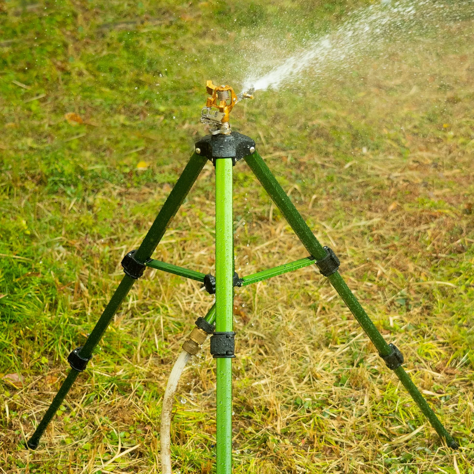 Hourleey Arroseur à Impact sur Base trépied, arroseurs en Laiton Robuste pour Cour, pelouse, Jardin, Couverture de Grande Surface de 0 à 360 degrés, connecteurs d'extension de 1,9 cm, verrous à