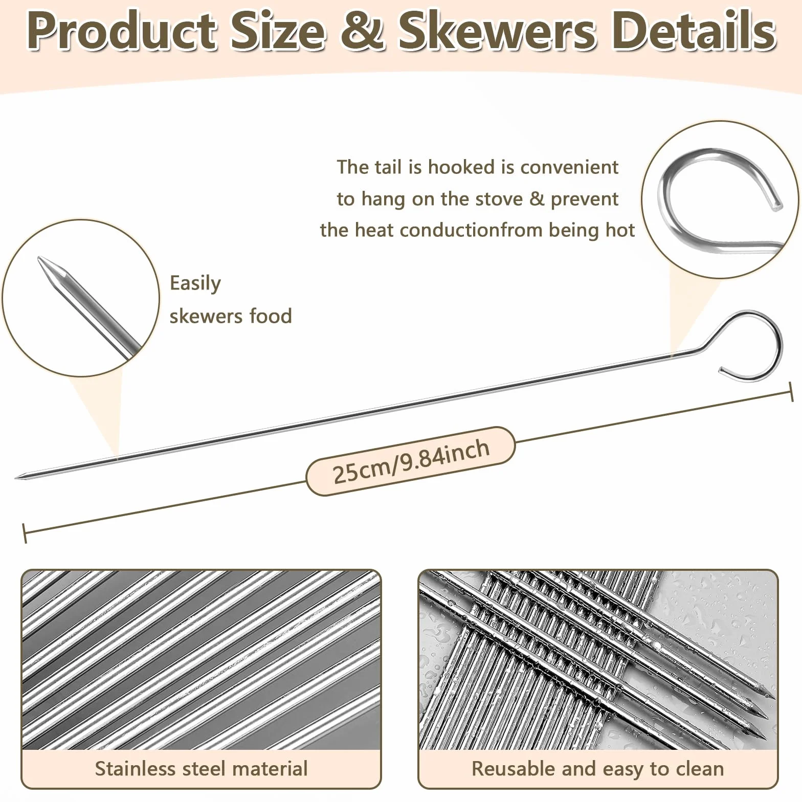 Brochettes pour Barbecue 20 Pièces en Acier Inoxydable 25 cm Réutilisables