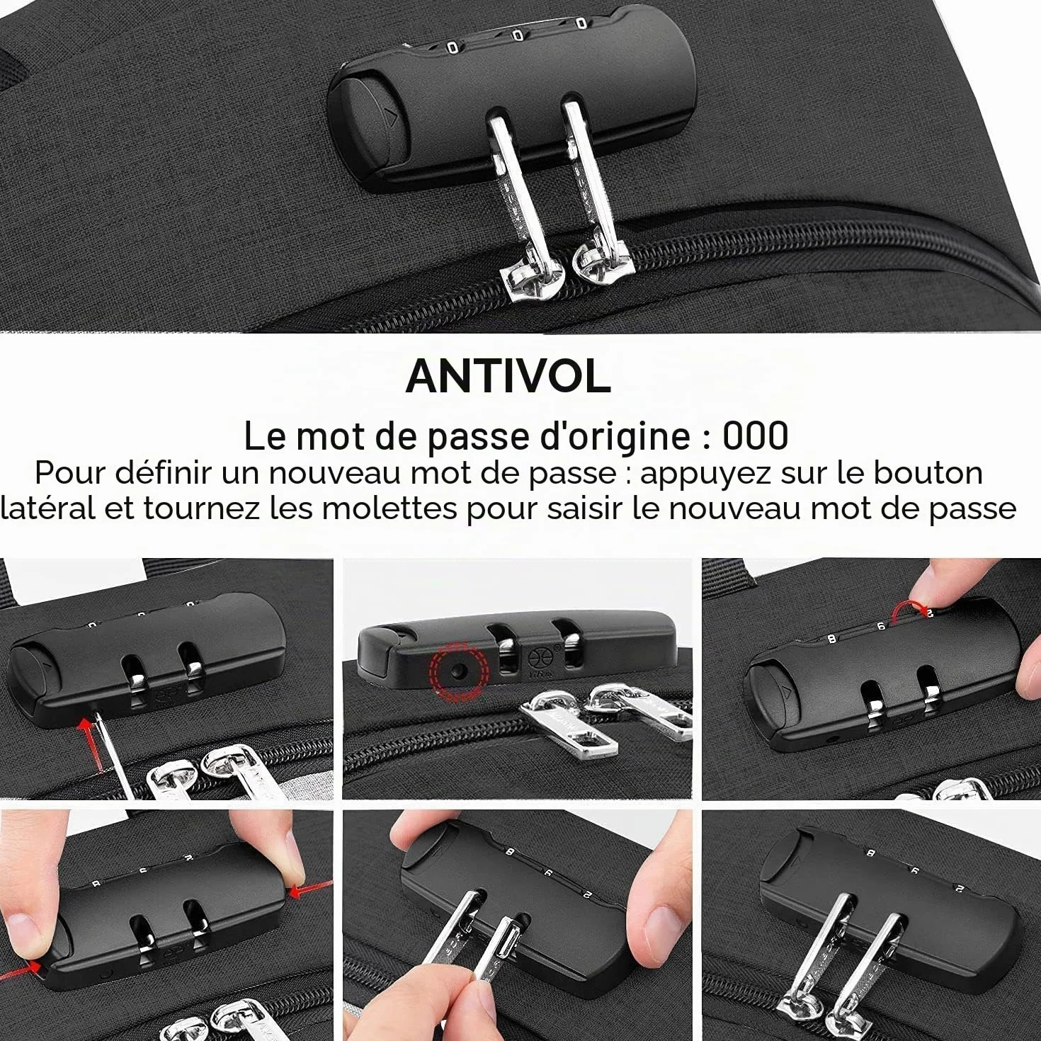 AMBOR Sac à Dos Ordinateur Portable 17.3 Pouces Imperméable avec USB Charging Port Noir