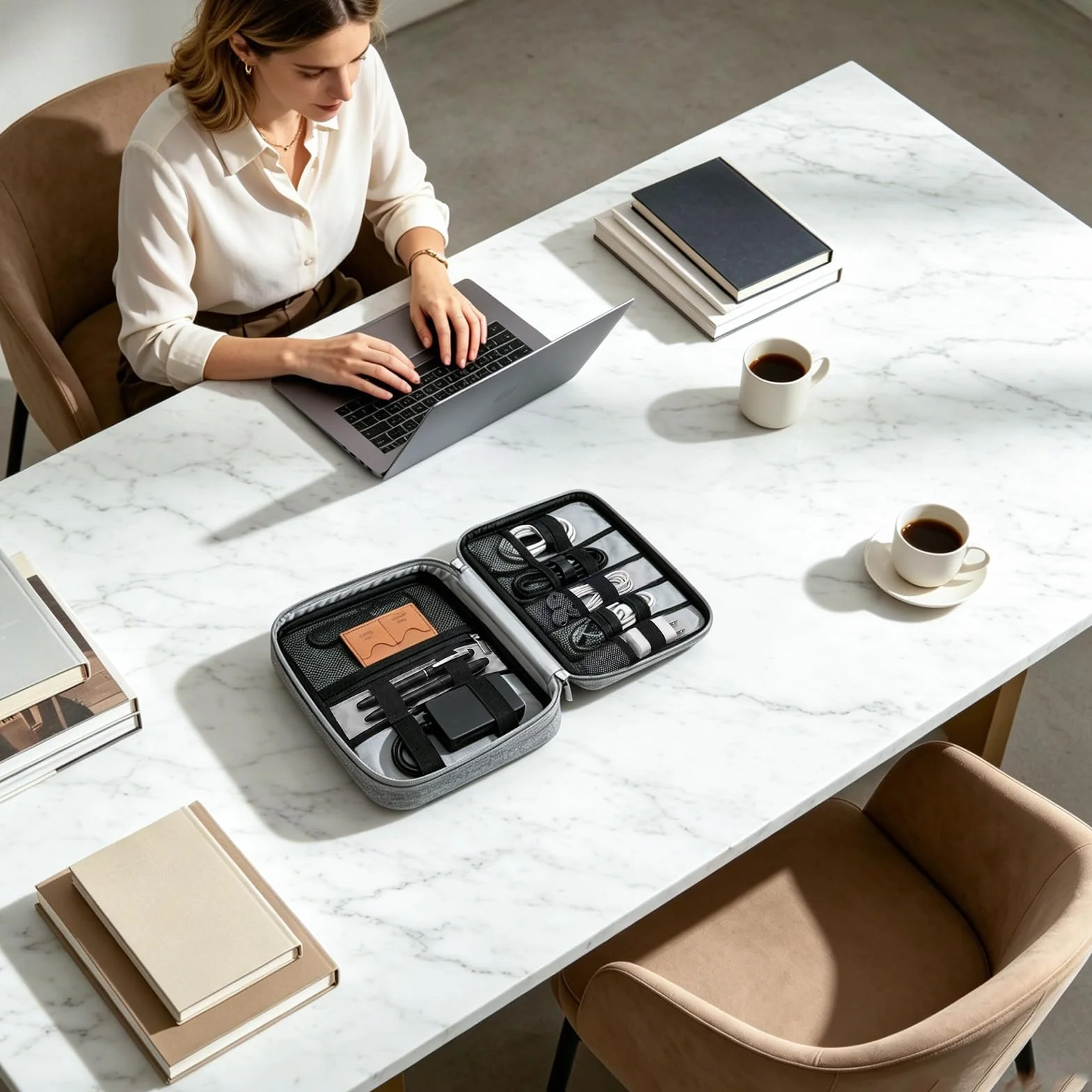 AiQInu Pochette Organisatrice Électronique avec Poche iPad Mini, Fente pour Carte SD, Gris